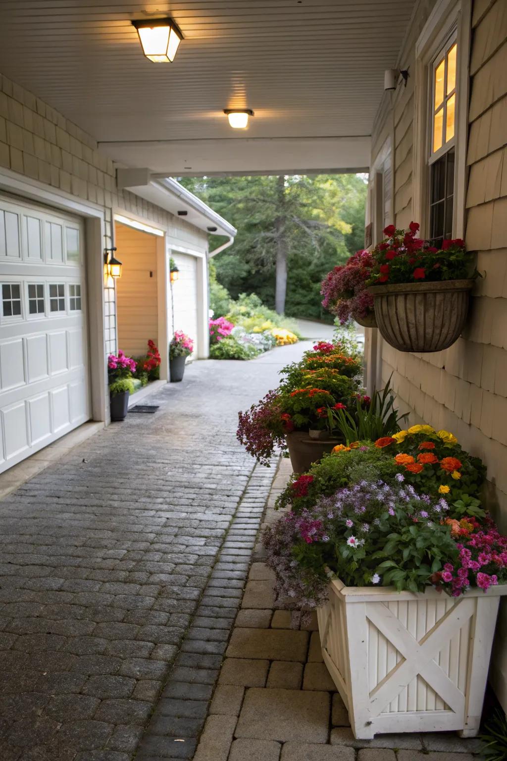 Integrated planters enhance breezeways with lush greenery.