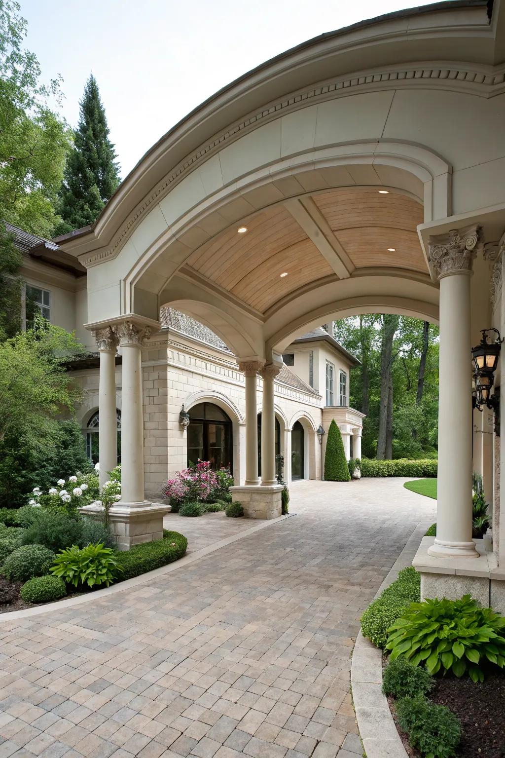 A porte-cochère adds elegance and sophistication.