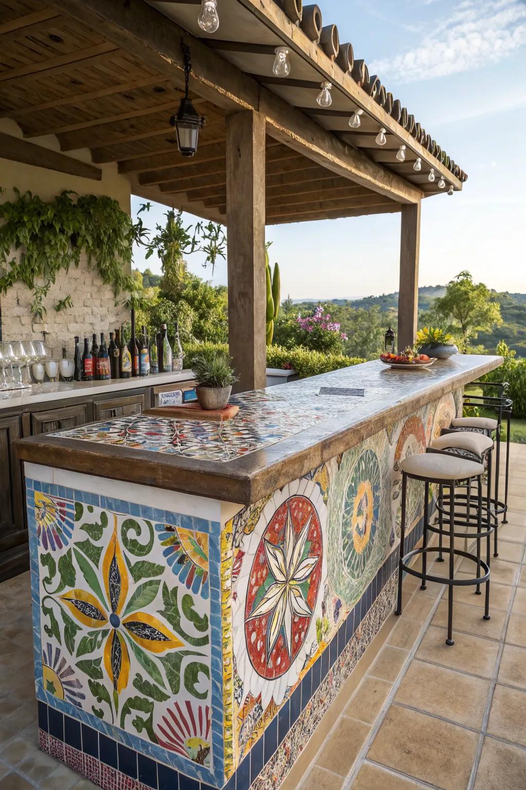 Mosaic countertops offer artistic patterns and vibrant colors.