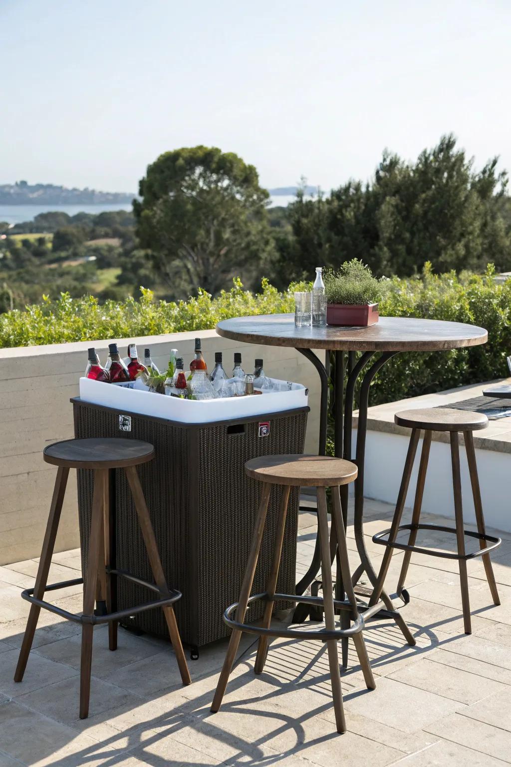 Stay cool with a bar table featuring an integrated cooler.