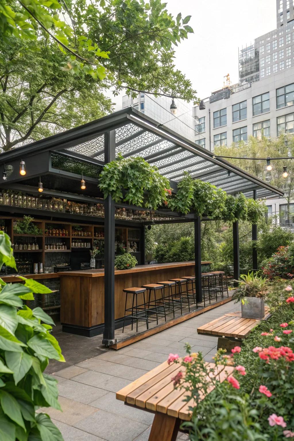 An industrial metal shelter combines durability with urban style.