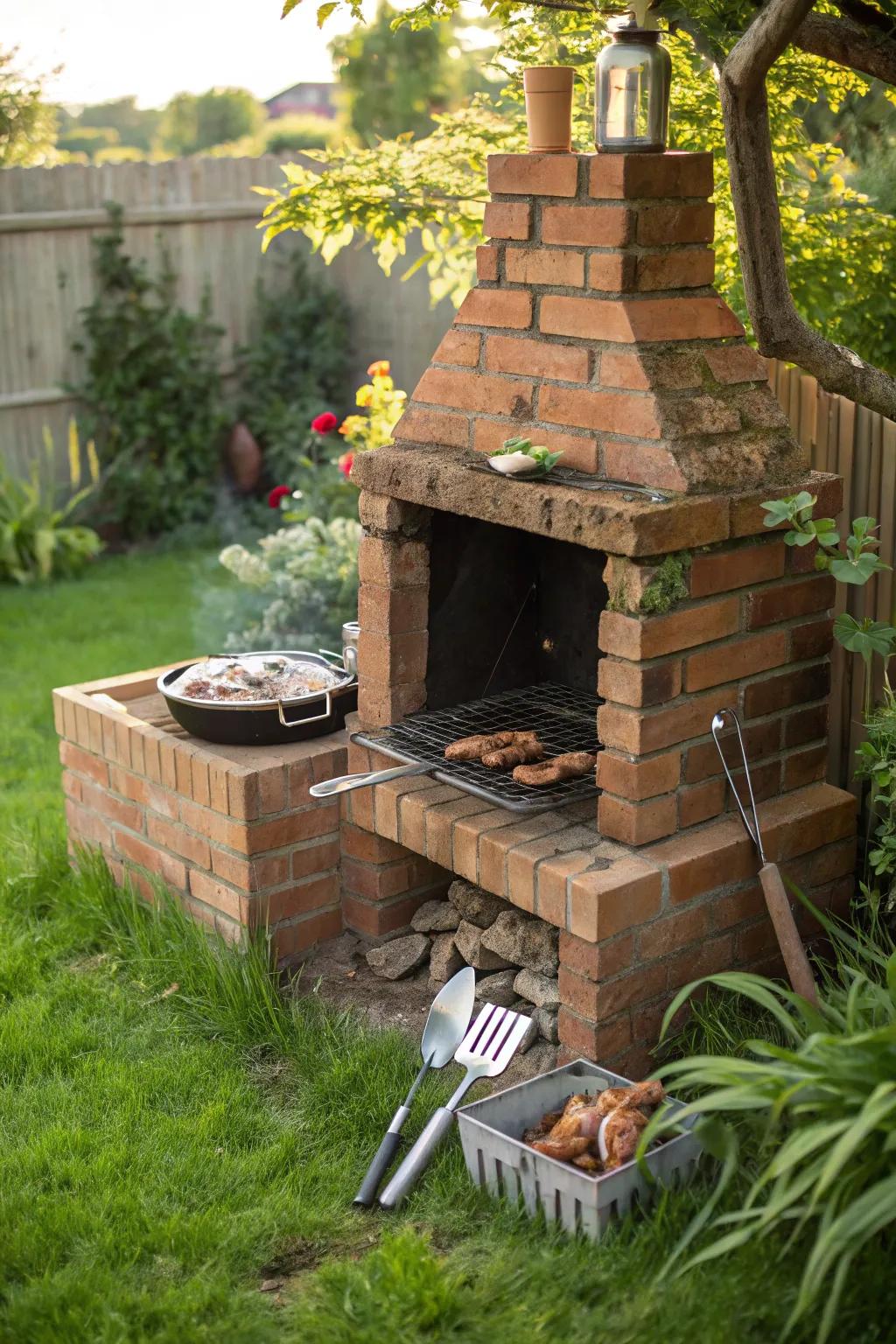 Embrace the timeless appeal of a vintage brick BBQ pit.