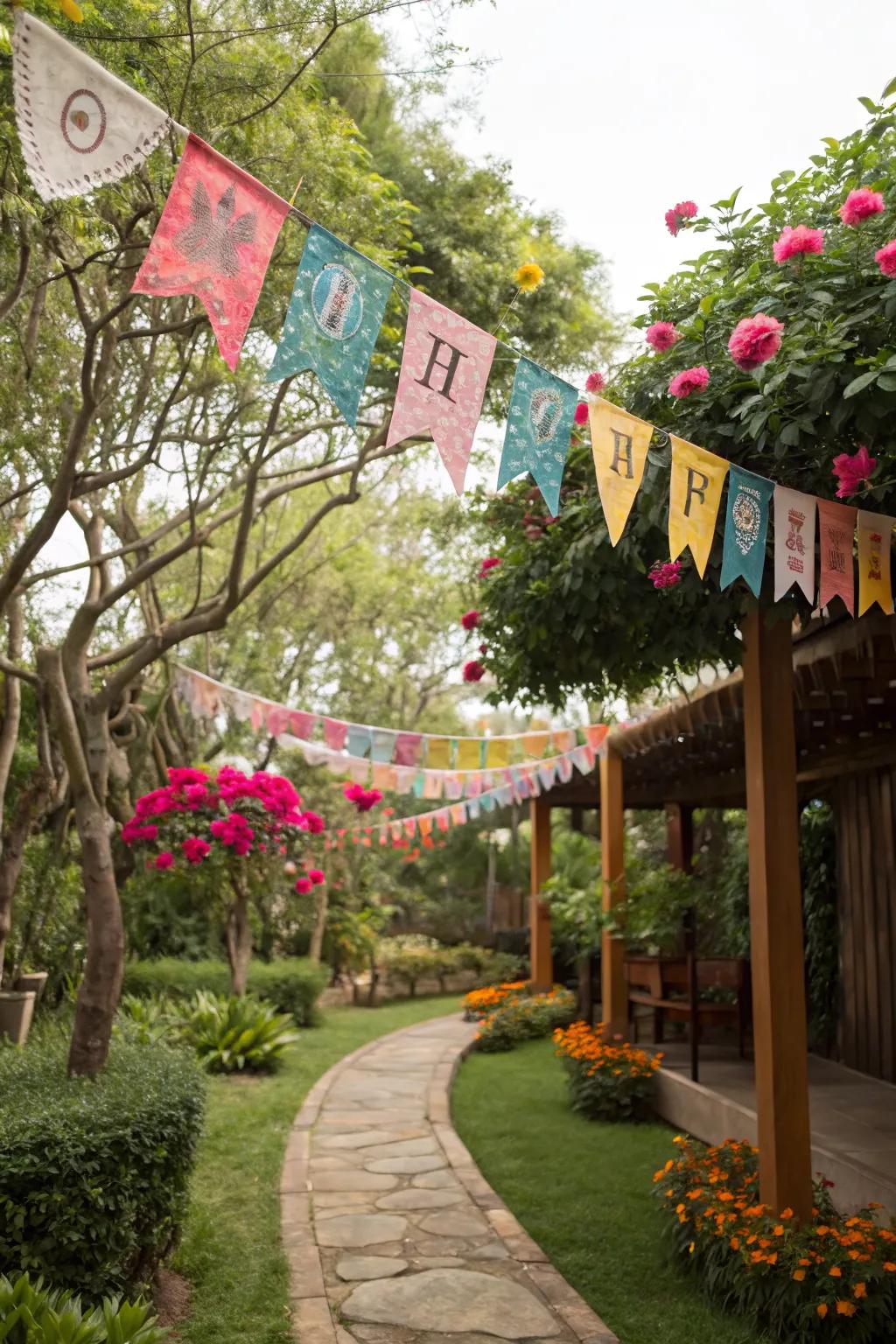 Bright and cheerful banners adding festivity to a birthday setup.