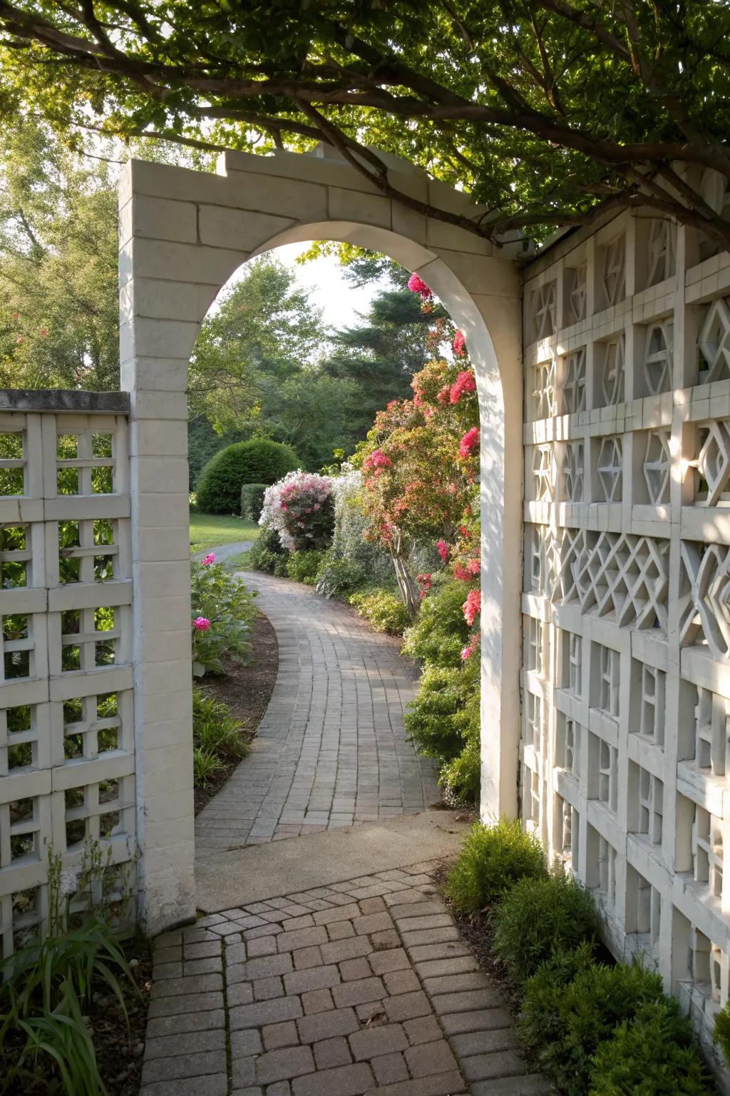 A stylish garden entryway with breeze blocks
