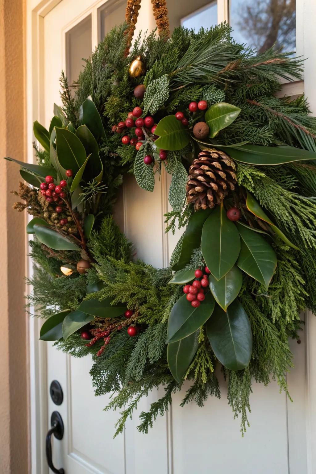 Magnolia and cedar wreath for a touch of elegance.