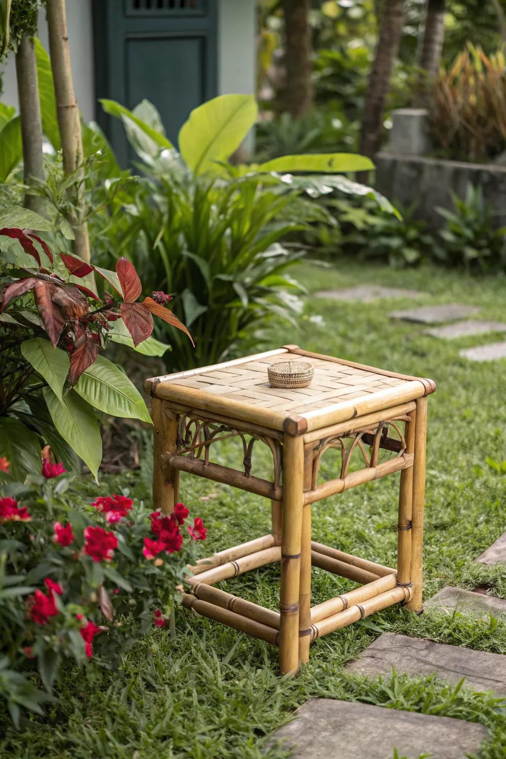 Bamboo tables are a sustainable choice that adds natural charm.