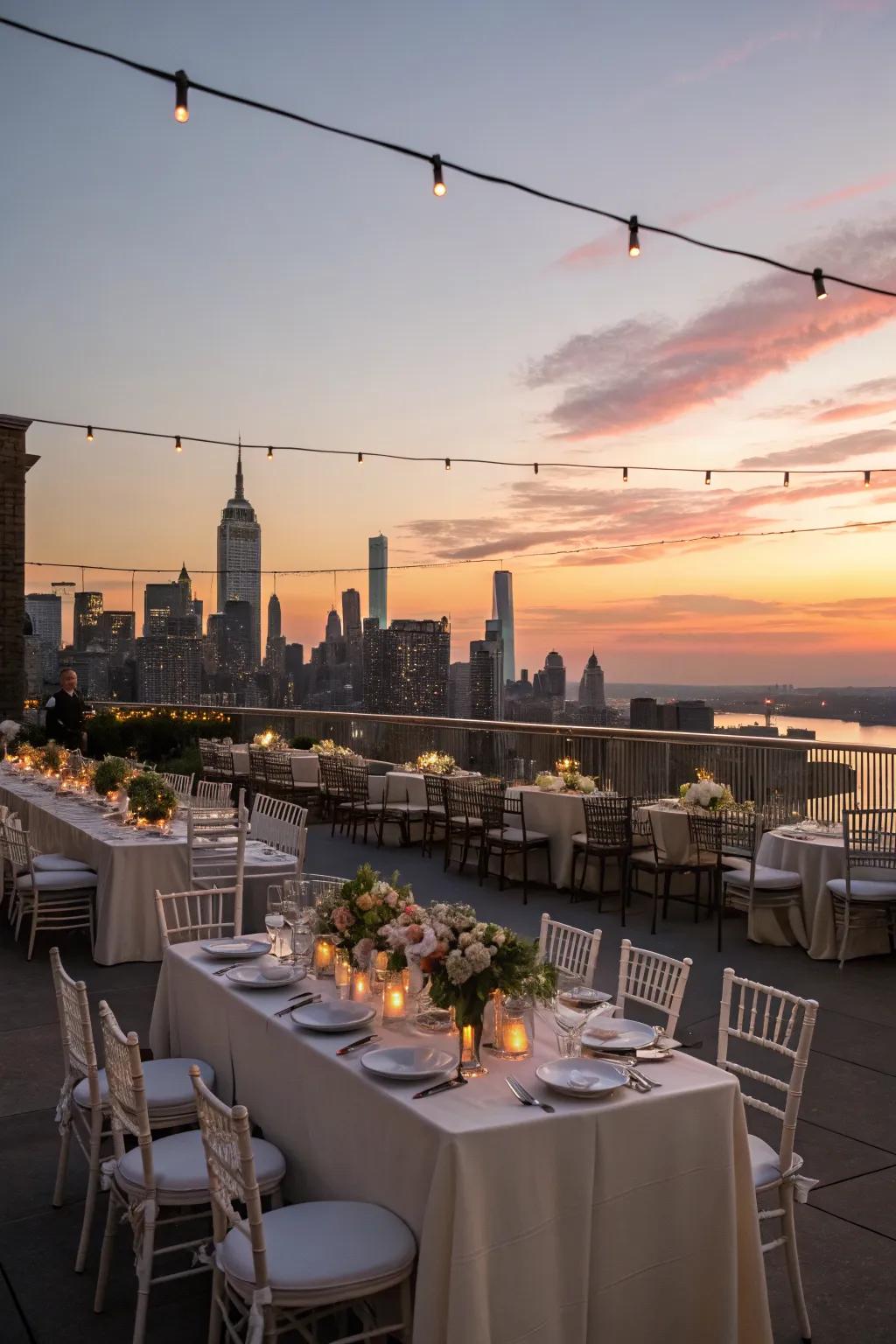 A spectacular rooftop engagement party at sunset.