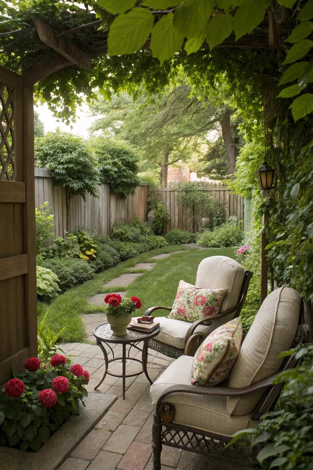 Find peace and tranquility in a secluded garden nook.