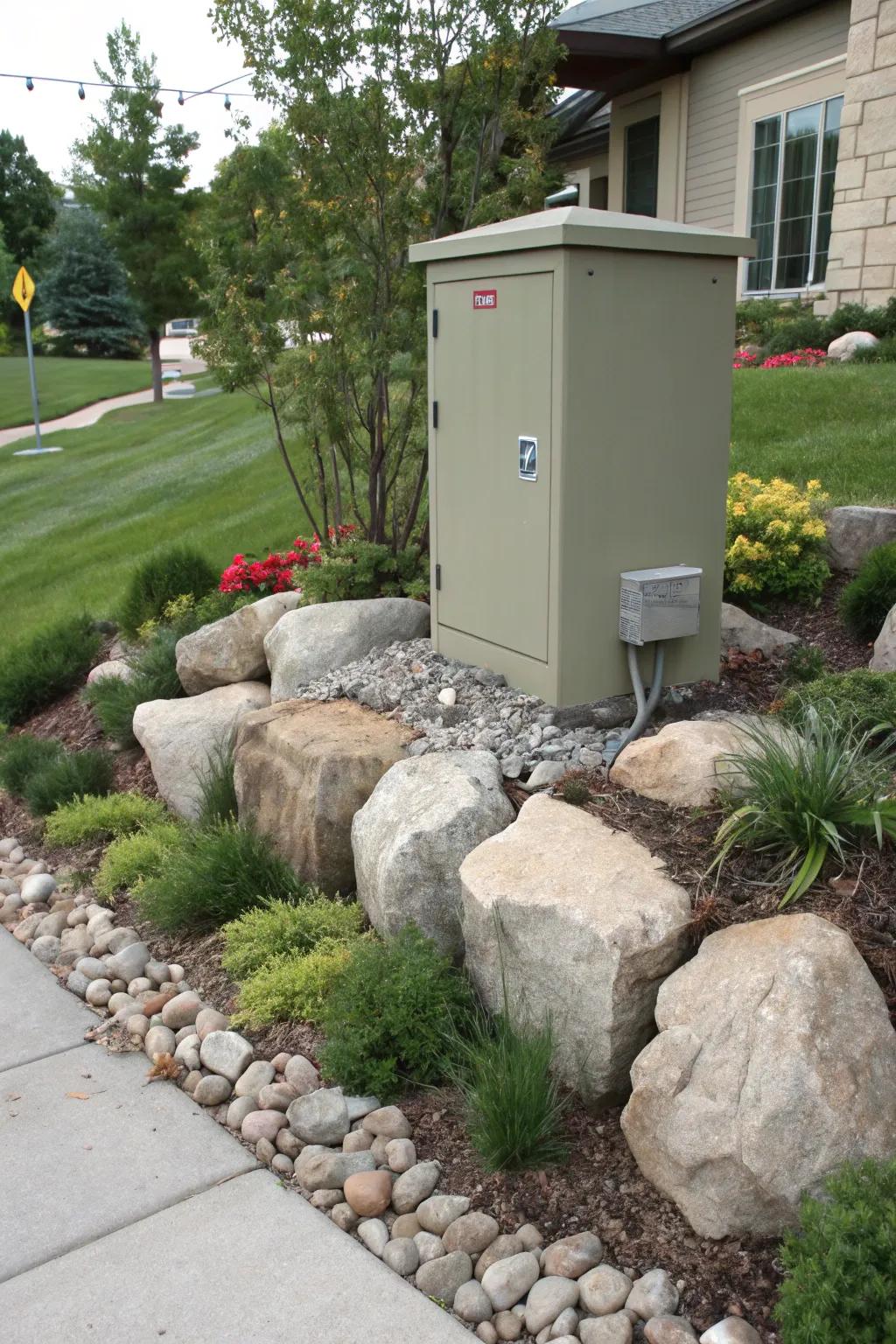 Faux rocks provide a natural and unobtrusive way to conceal utility boxes.