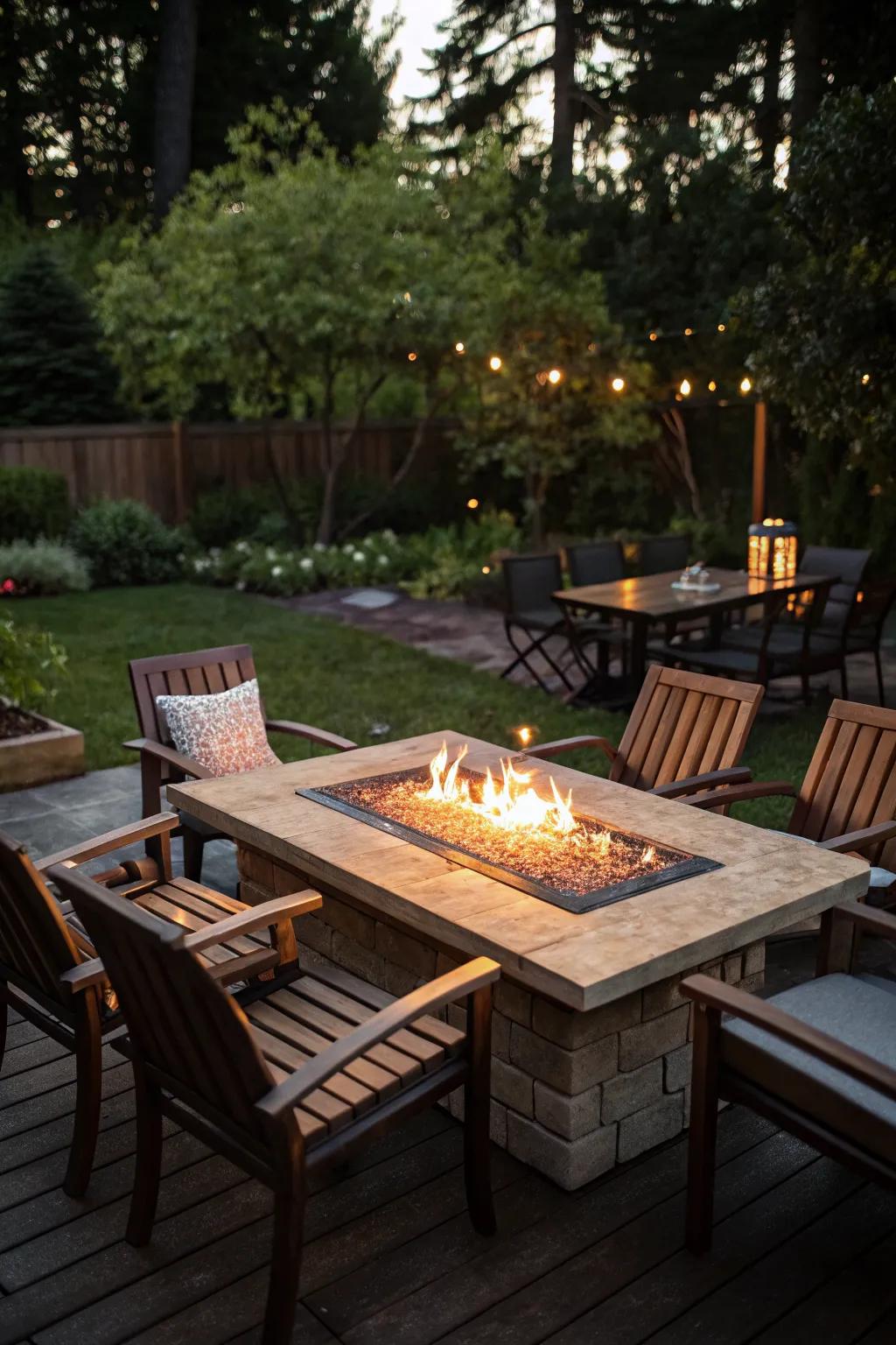 A fire pit table offers warmth and functionality in one stylish package.