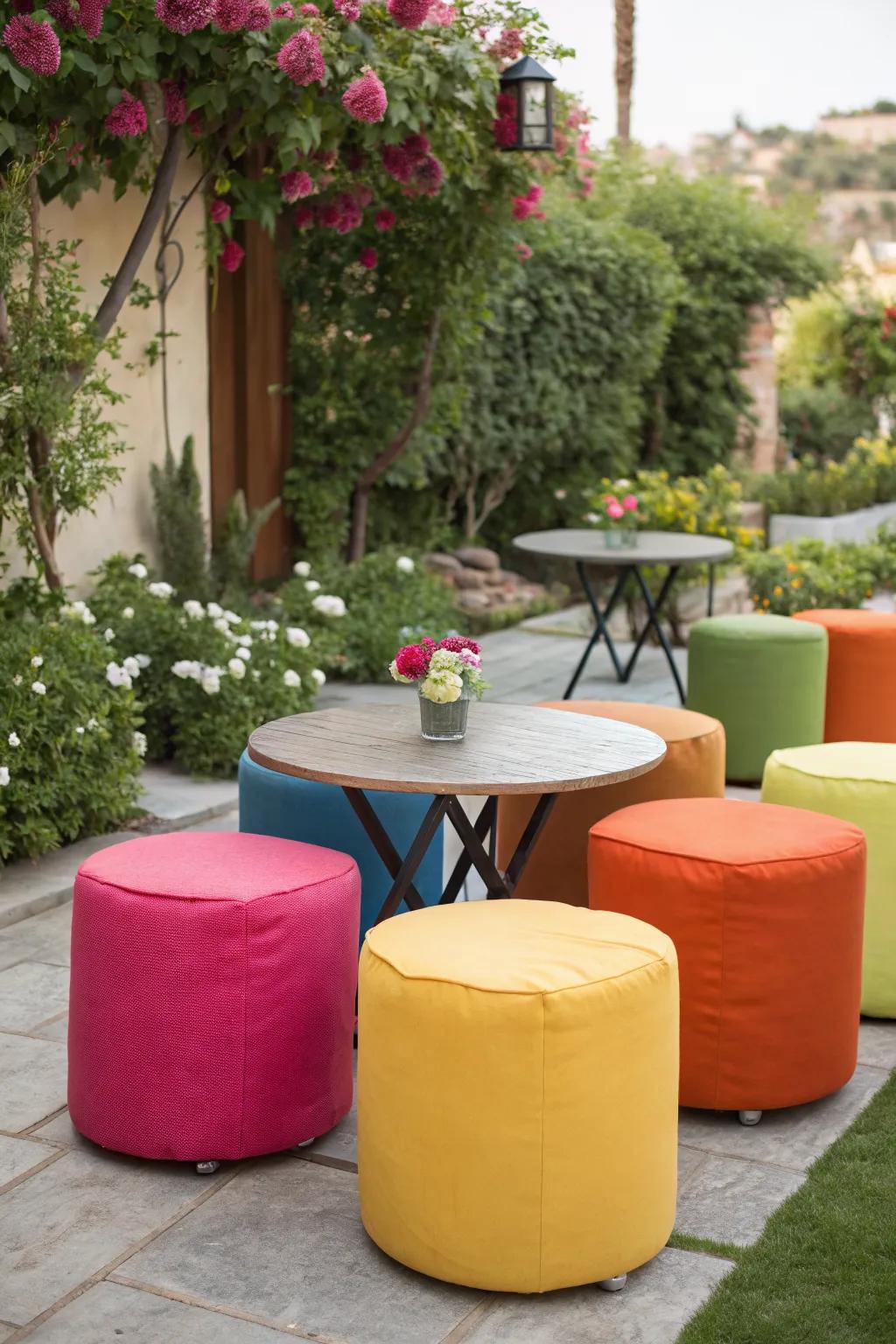 Ottomans offer versatile outdoor solutions.