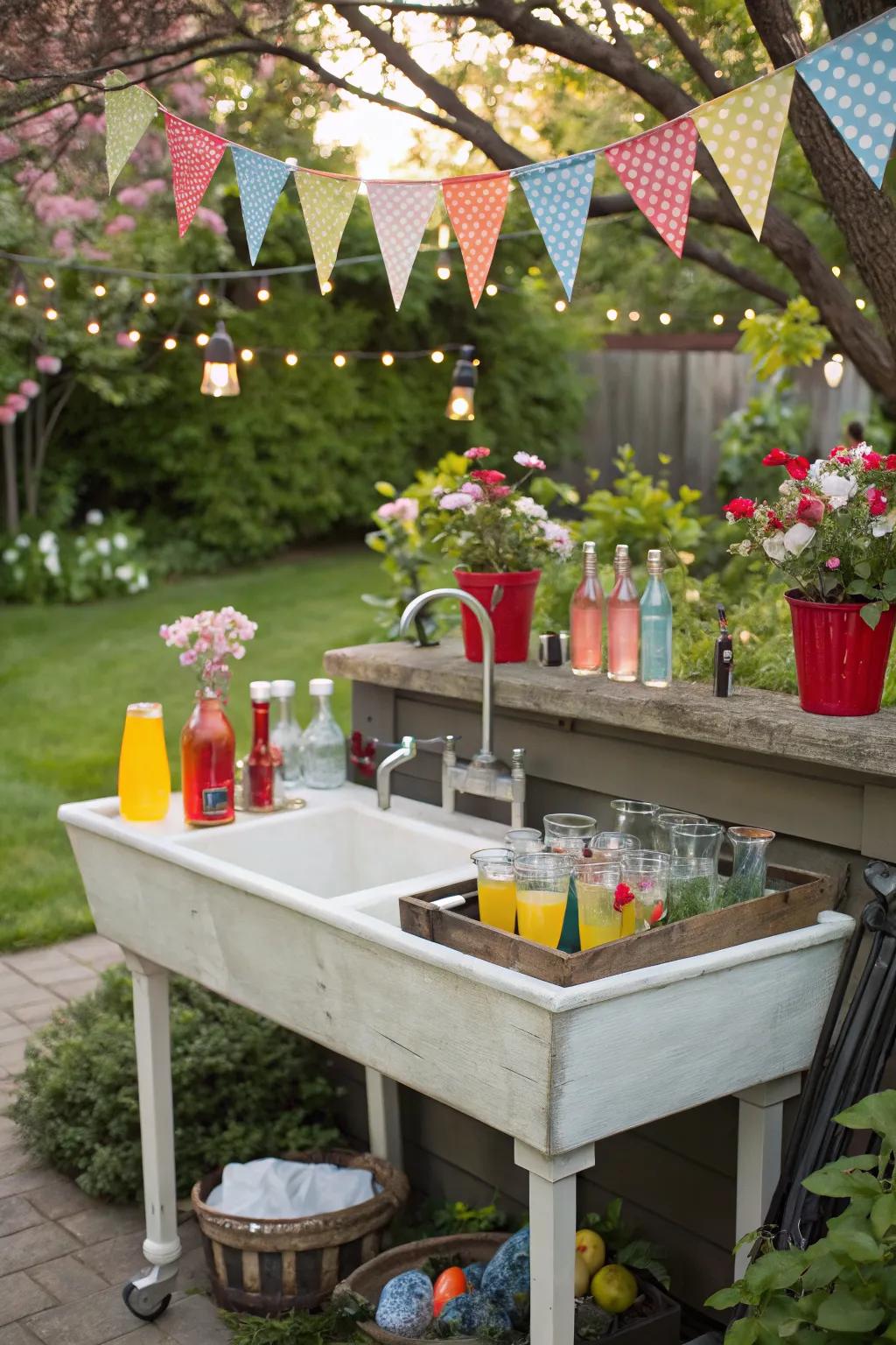 Host the perfect outdoor party with a garden beverage bar sink.