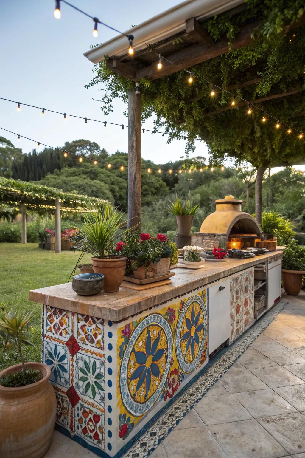Tile countertops unleash creativity in outdoor kitchens.
