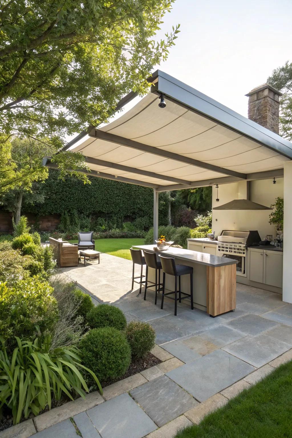 Cantilevered extensions offer stylish, seamless shade solutions.