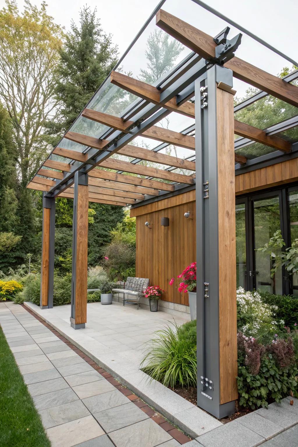 Mix materials to create a pergola with a unique and eye-catching design.