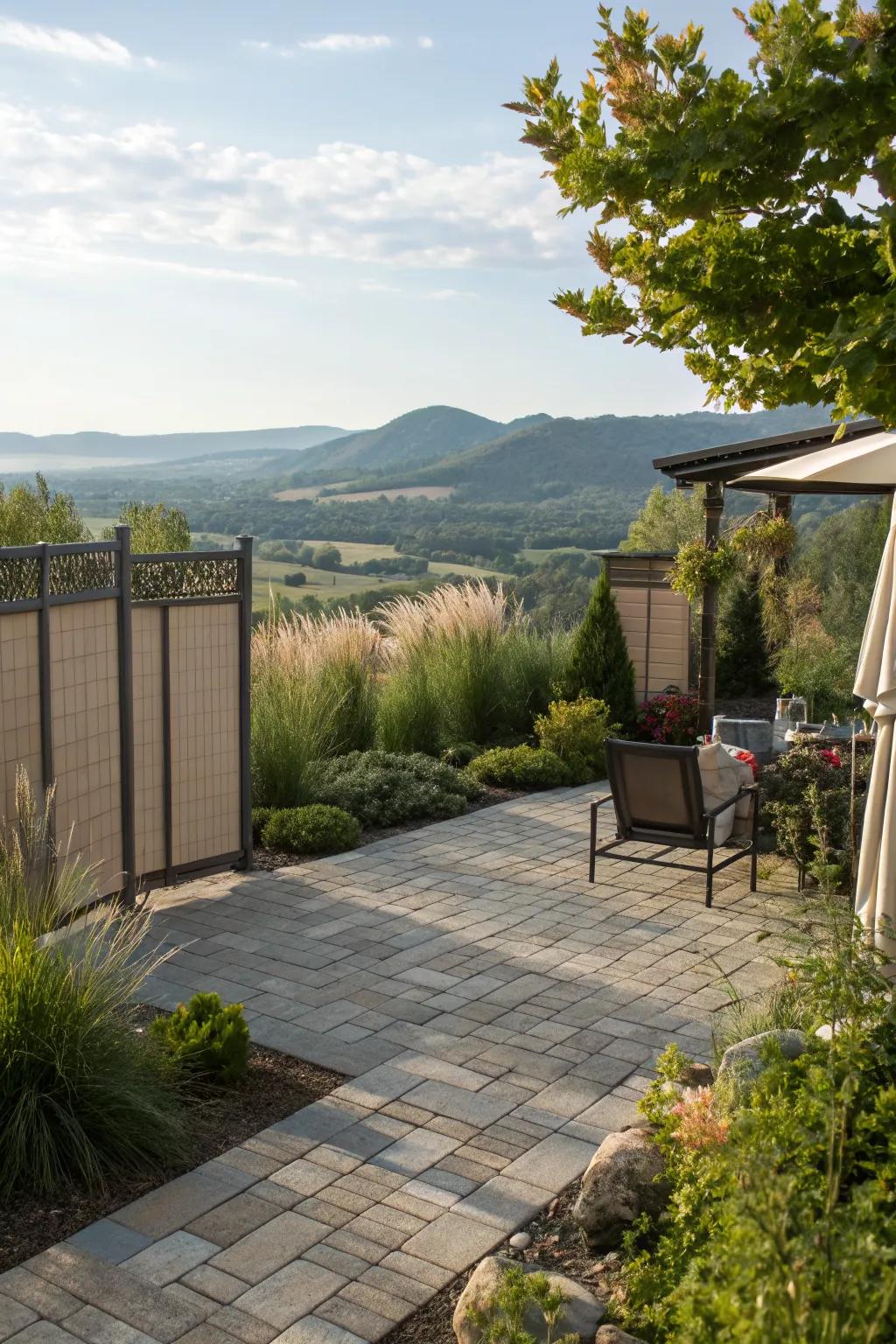 A patio with scenic views offers both beauty and privacy.