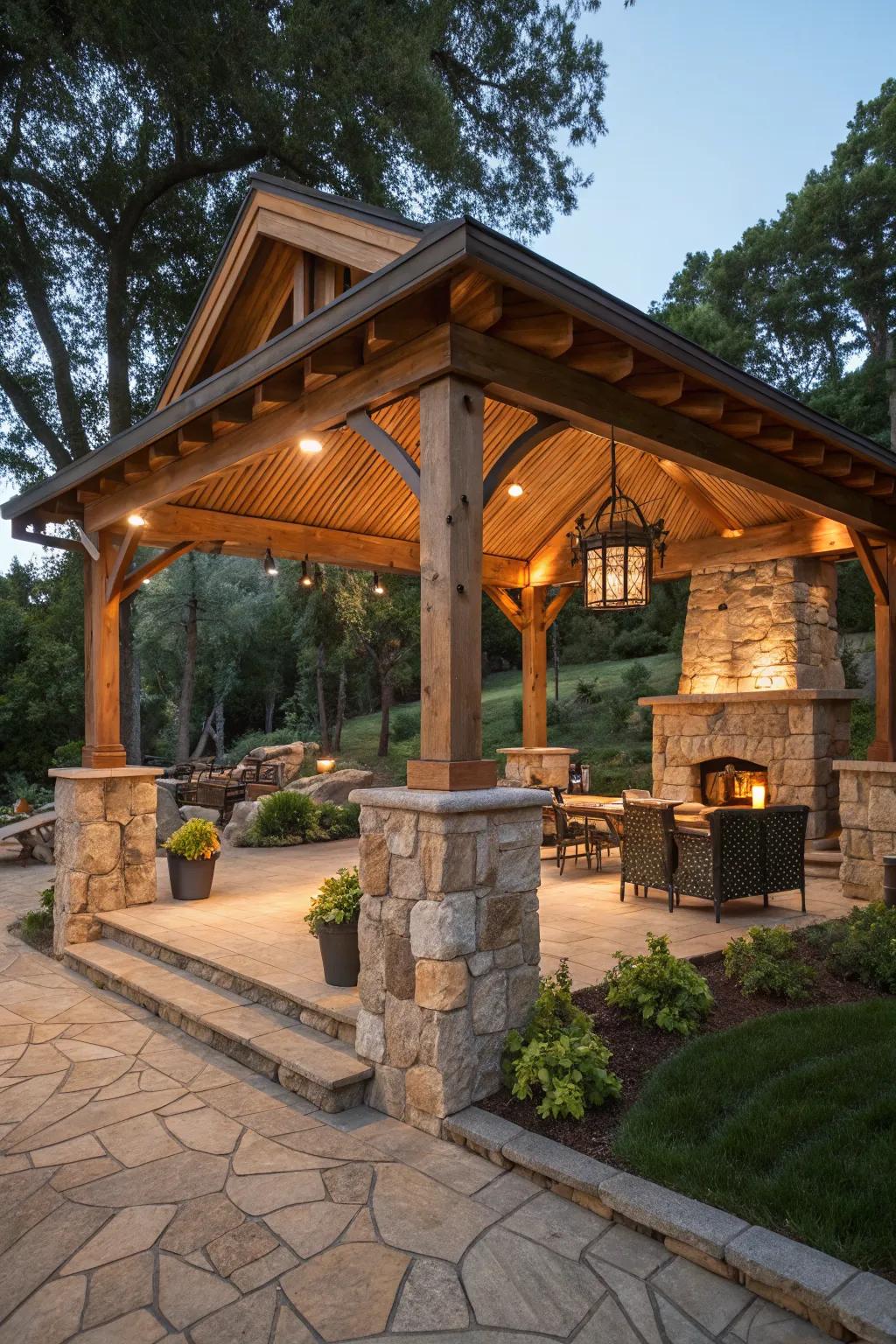 Natural elements blend beautifully with lighting for an earthy feel.