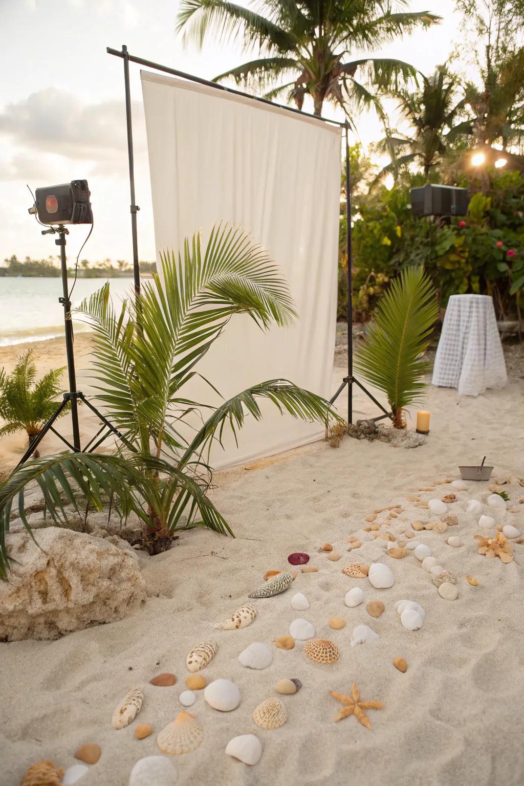 Create beachy vibes with sand and seashells.