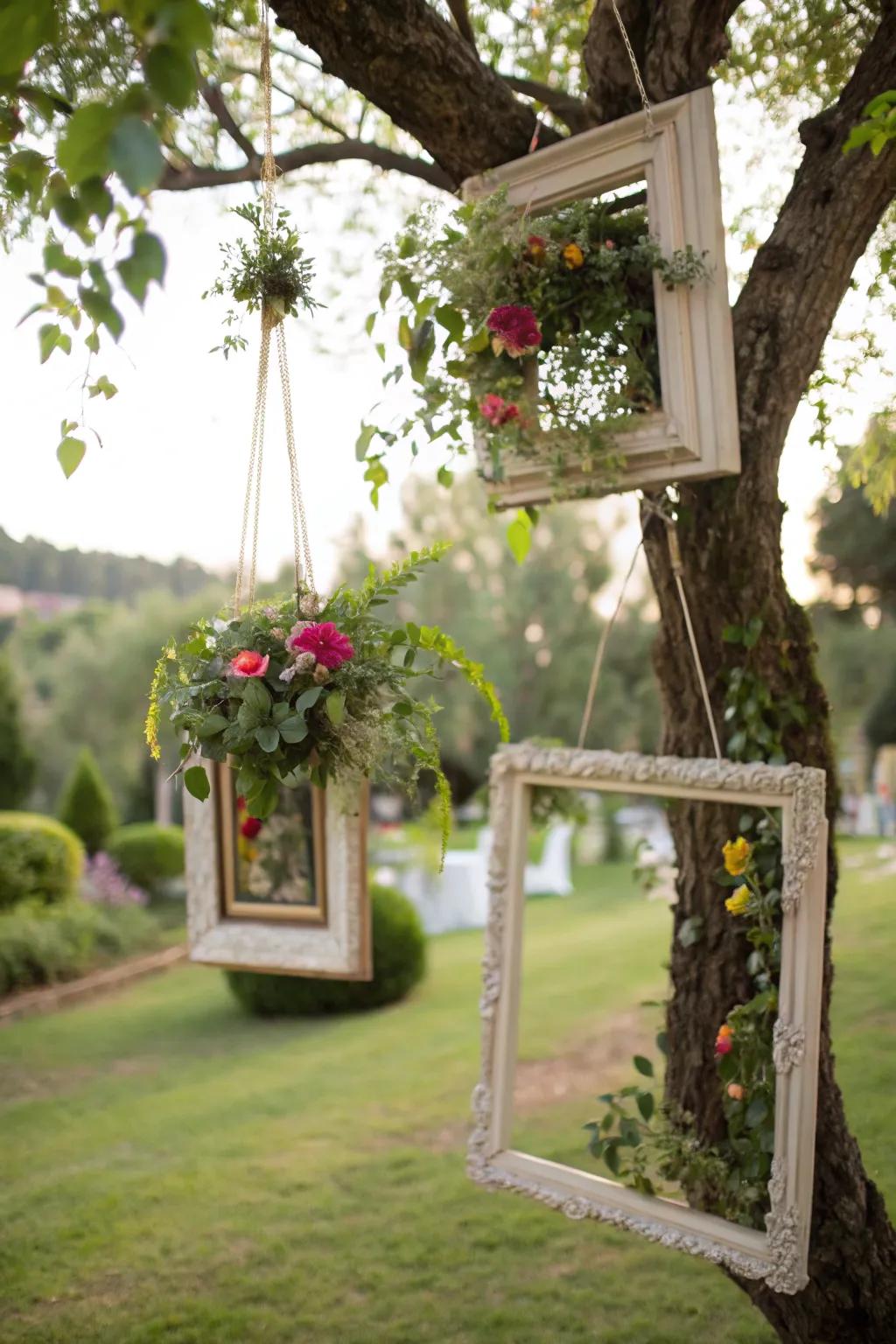 Hanging frame gardens make use of vertical space creatively.