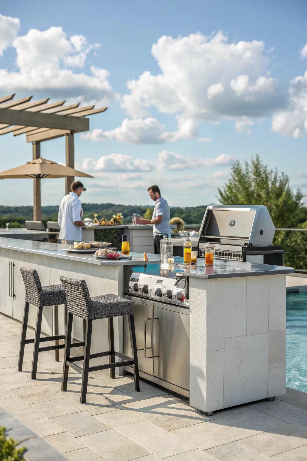 Combine cooking and entertaining with an outdoor kitchen and bar.