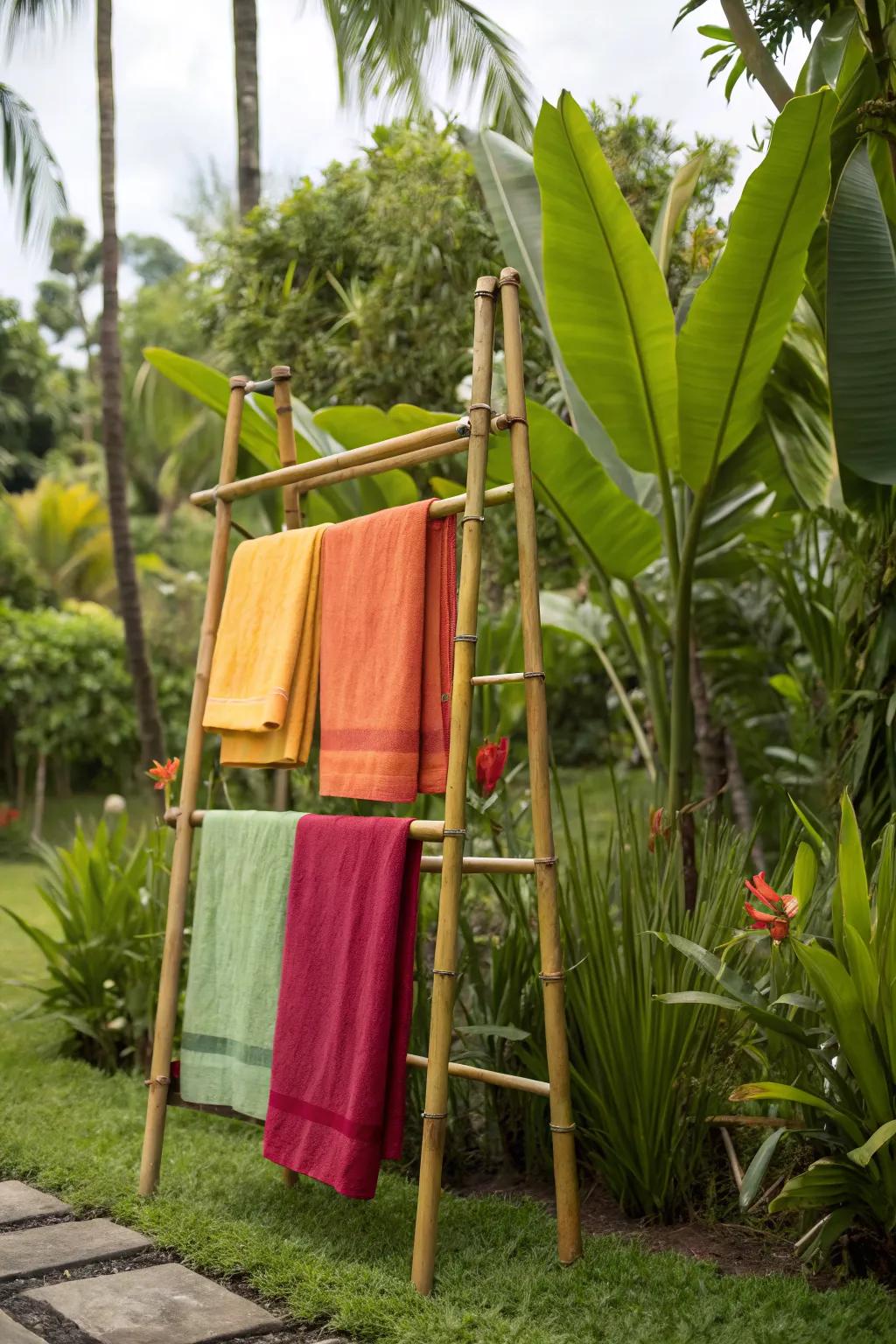 Bamboo towel stands provide a sustainable and stylish option.