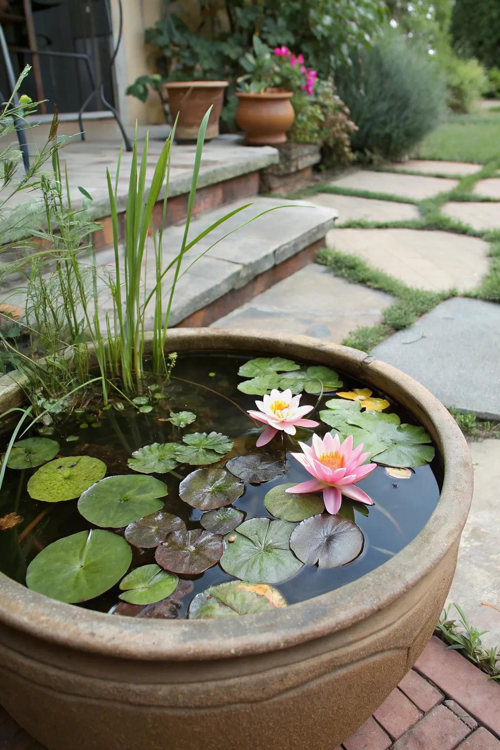 Add a tranquil touch with a water garden.