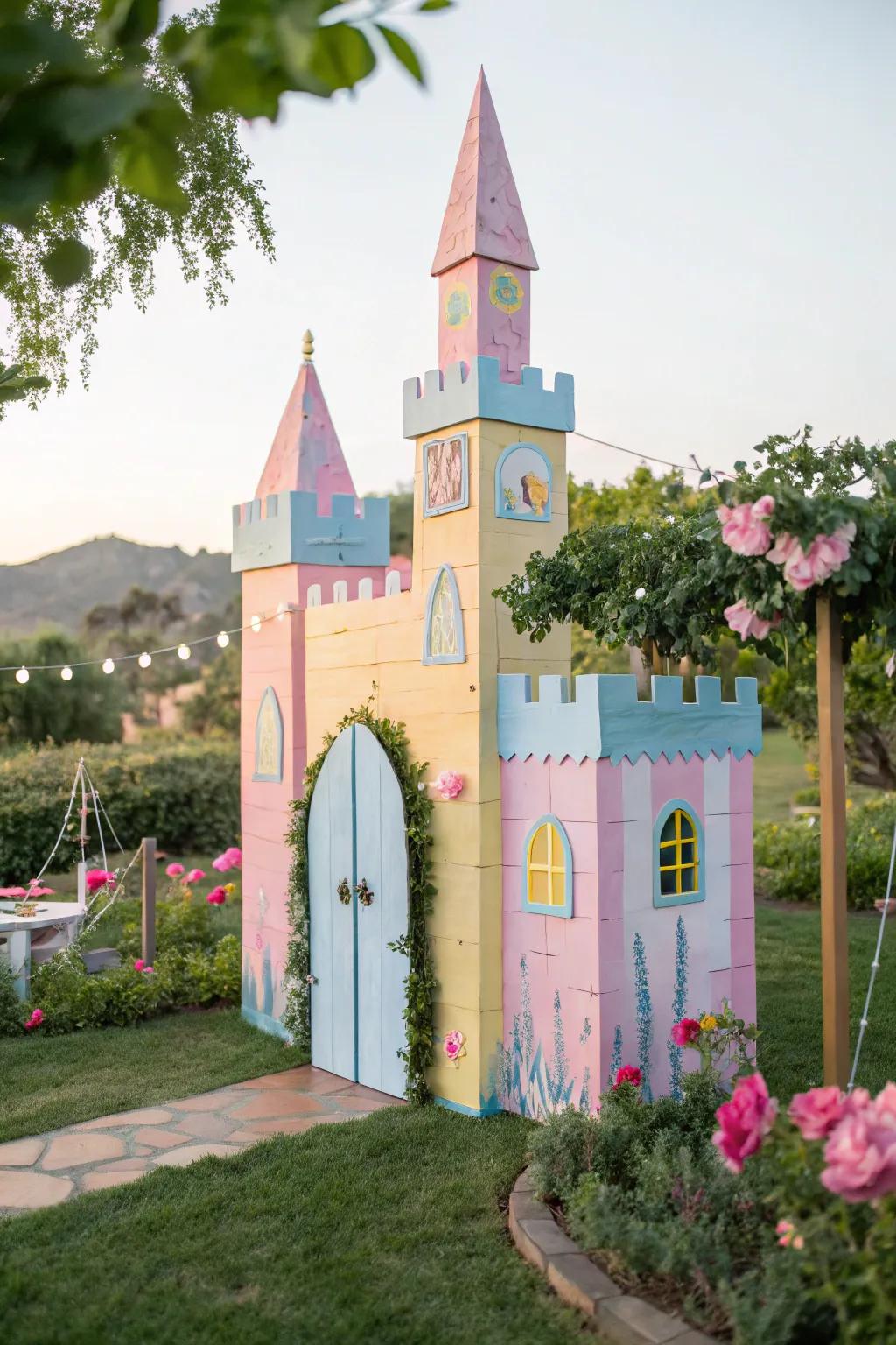 A DIY castle backdrop for magical photo moments.