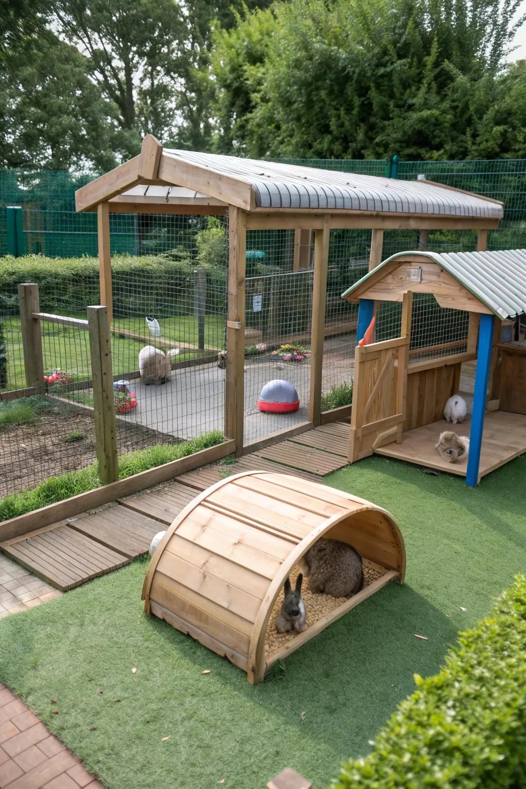 A well-designed weatherproof rabbit area for all seasons.
