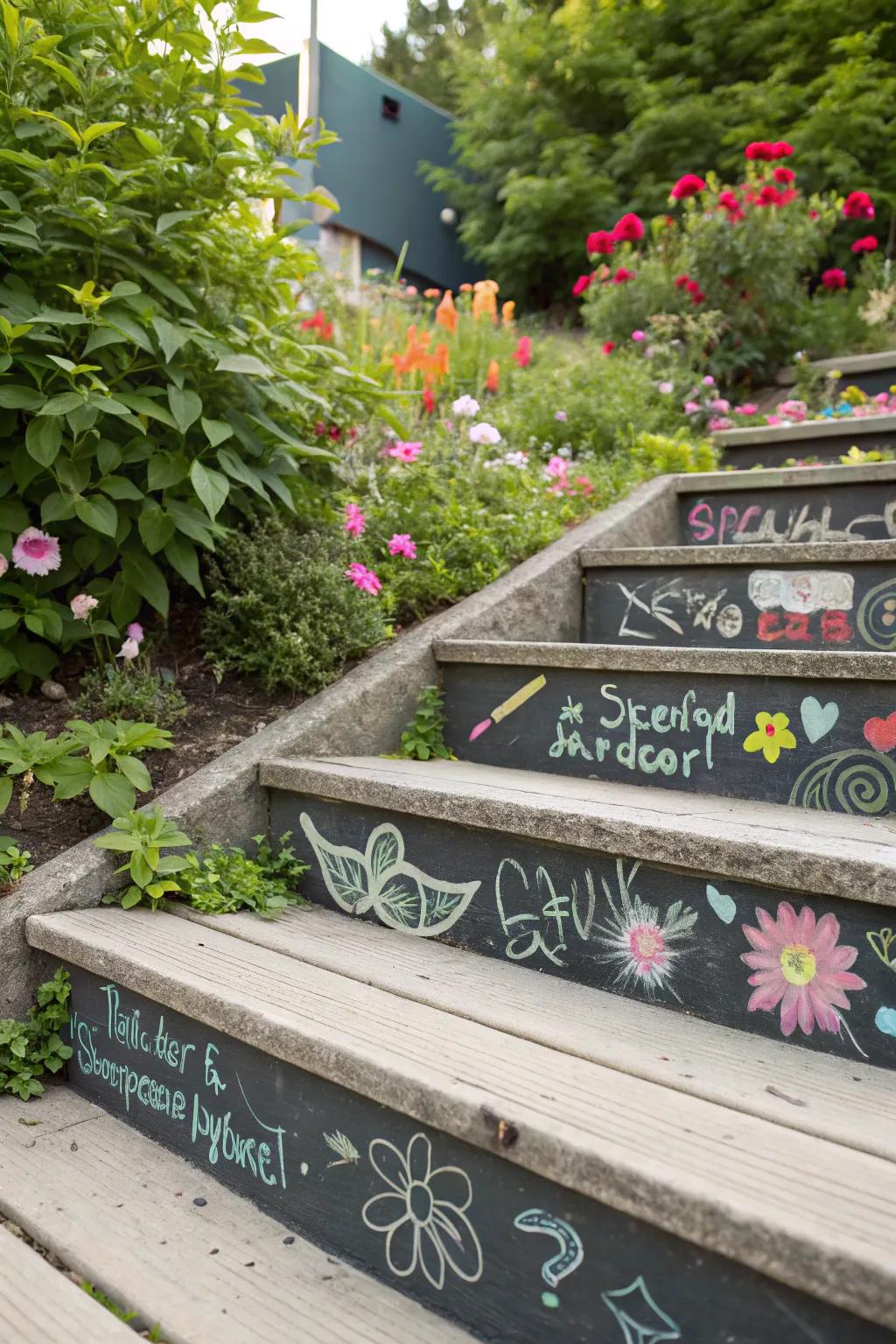 Chalkboard paint lets you customize your stair risers with creative doodles.
