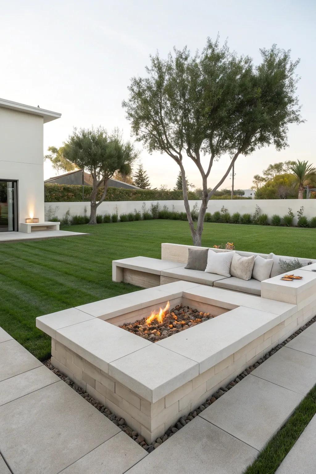 A minimalist stone fire pit providing a sleek and elegant focal point.