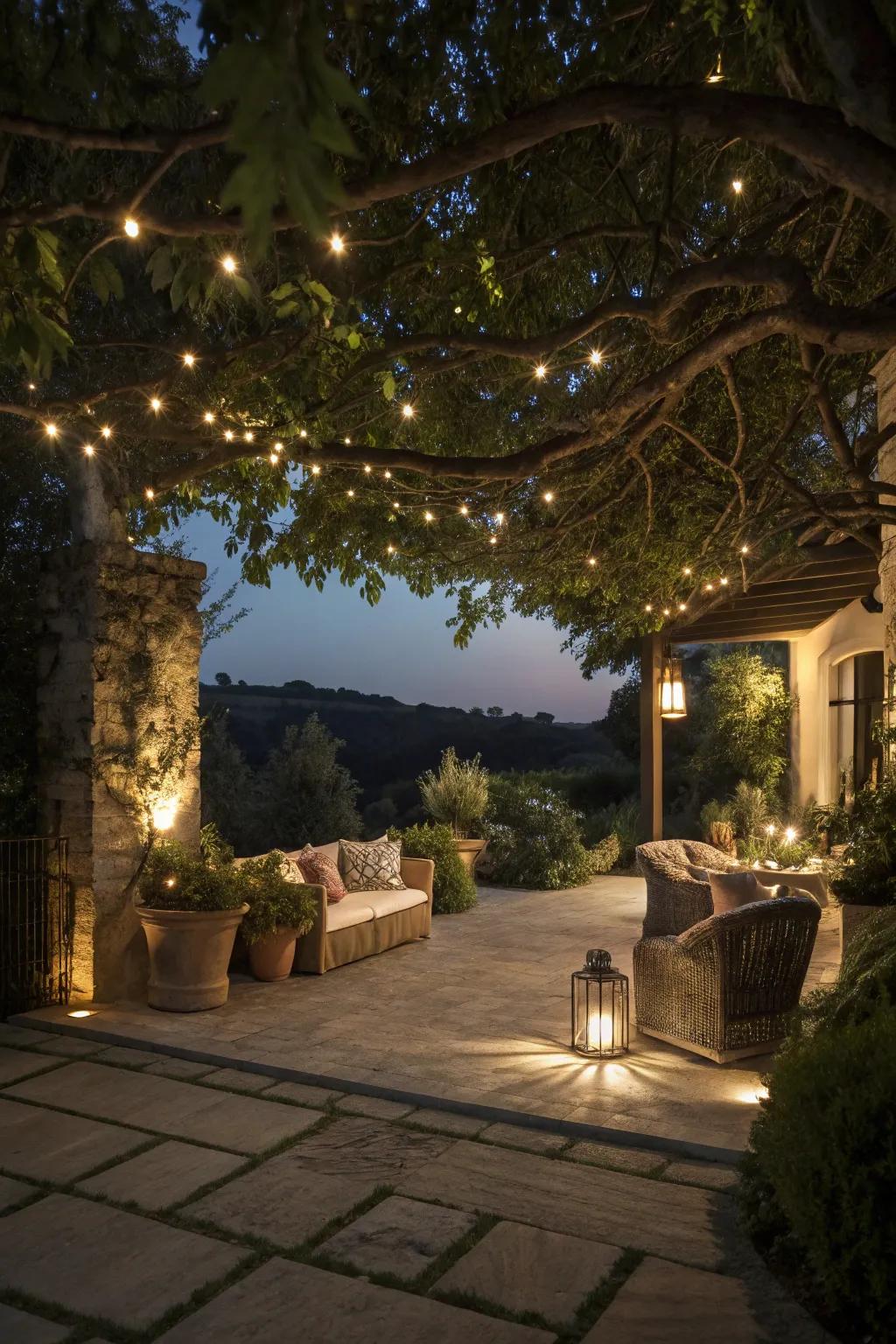 Downlighting adds a romantic glow to outdoor spaces.