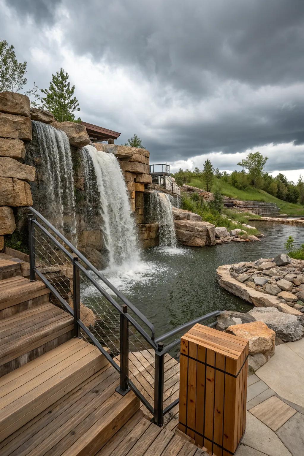 Mixed materials offer a rich tapestry of textures for your waterfall.