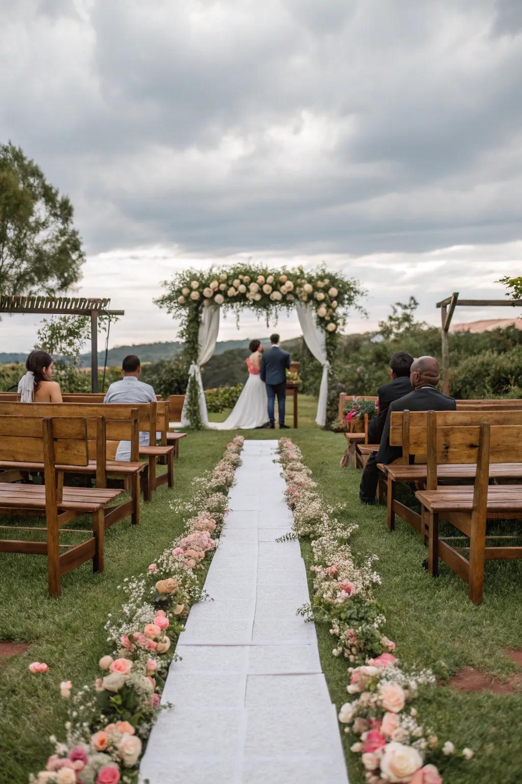 Bench seating offers rustic charm and intimacy.