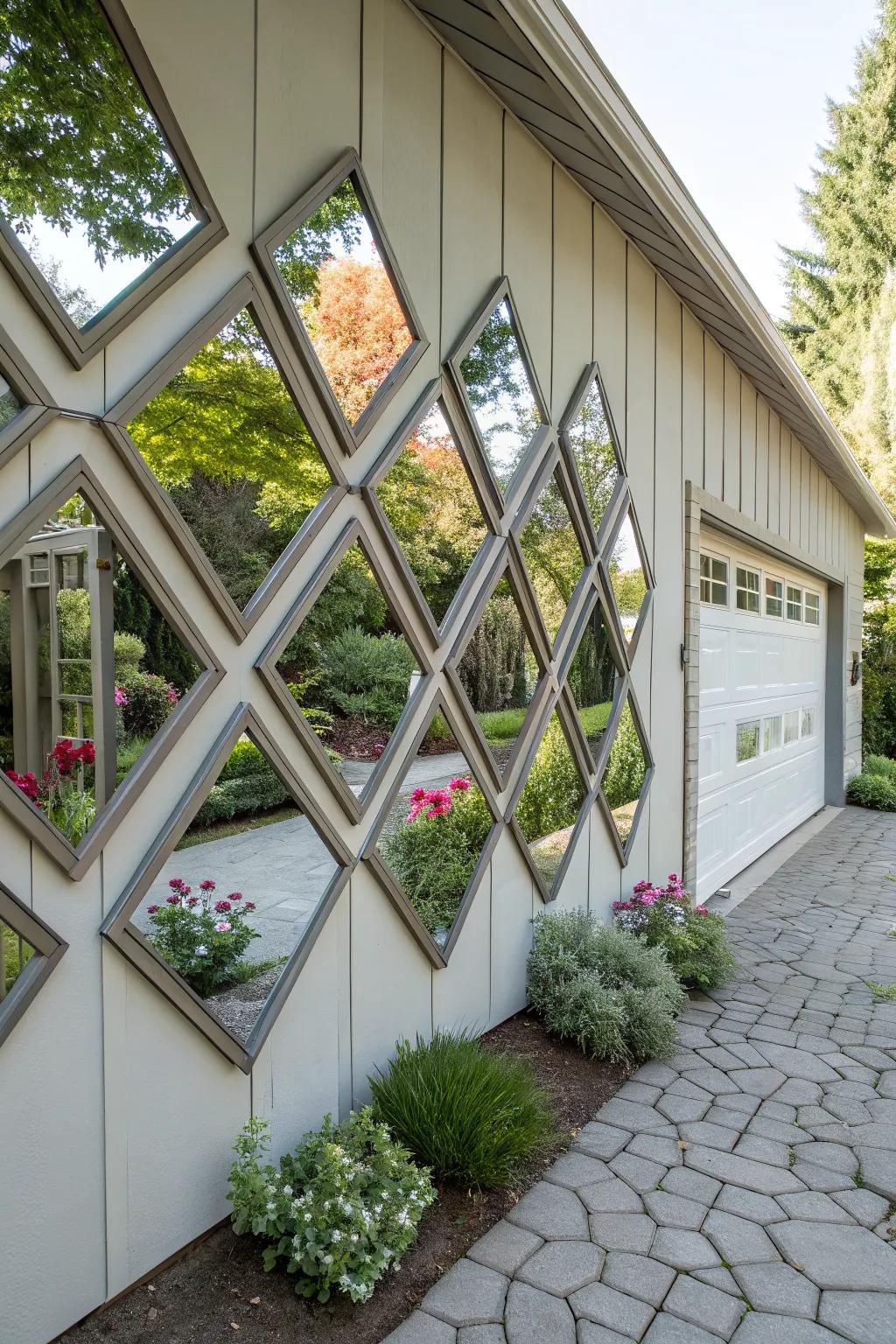 Mirrors add depth and reflect beauty around your garage.