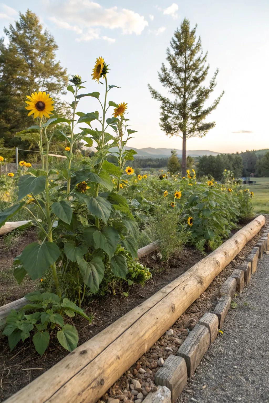Logs add rustic charm and practicality to the garden.