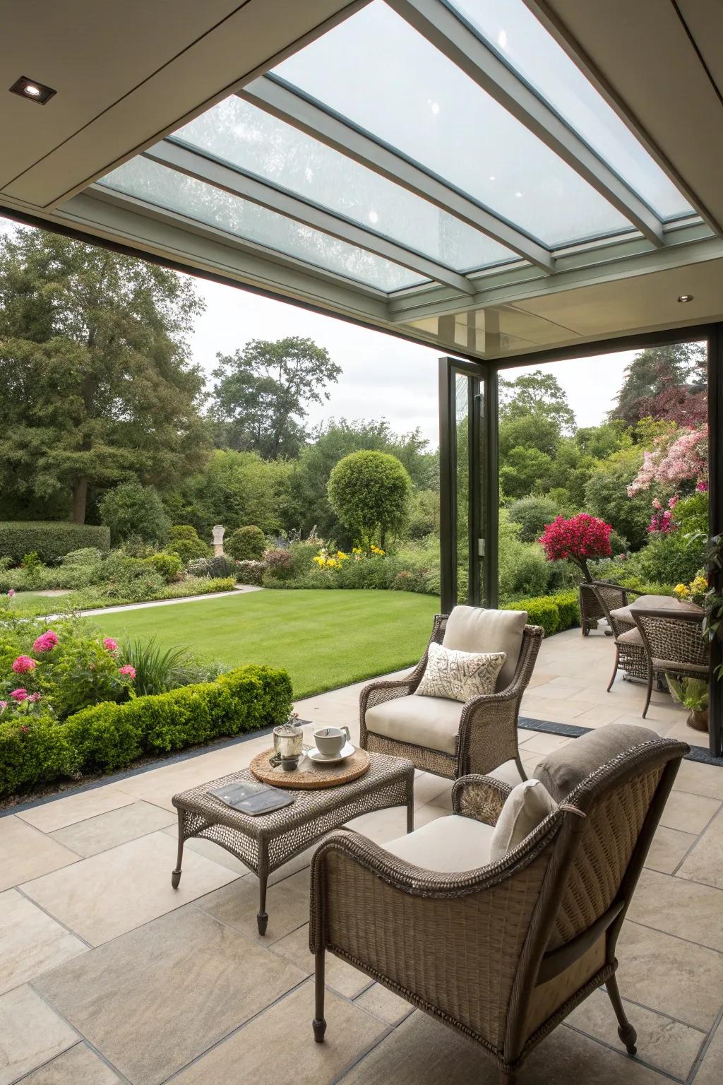 Glass panels offer an unobstructed view with a modern touch.
