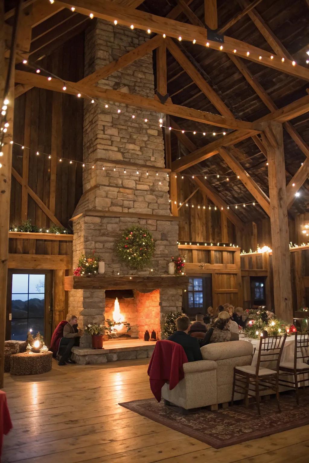 A fireplace adds warmth and charm to any barn.