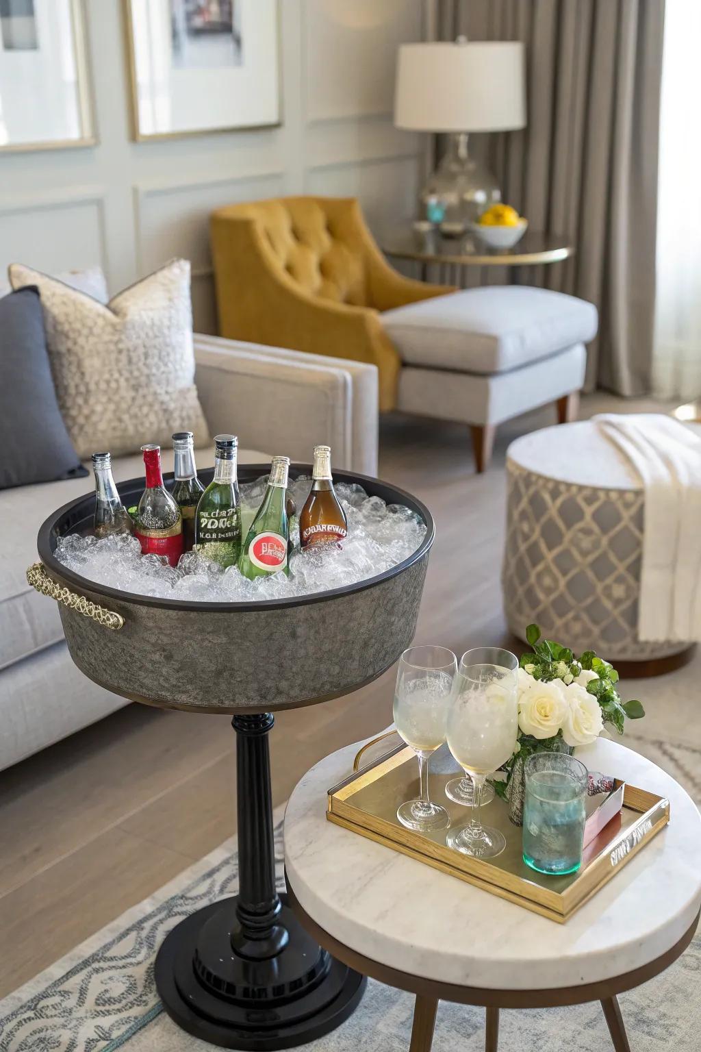 A side table cooler seamlessly blending function and elegance.