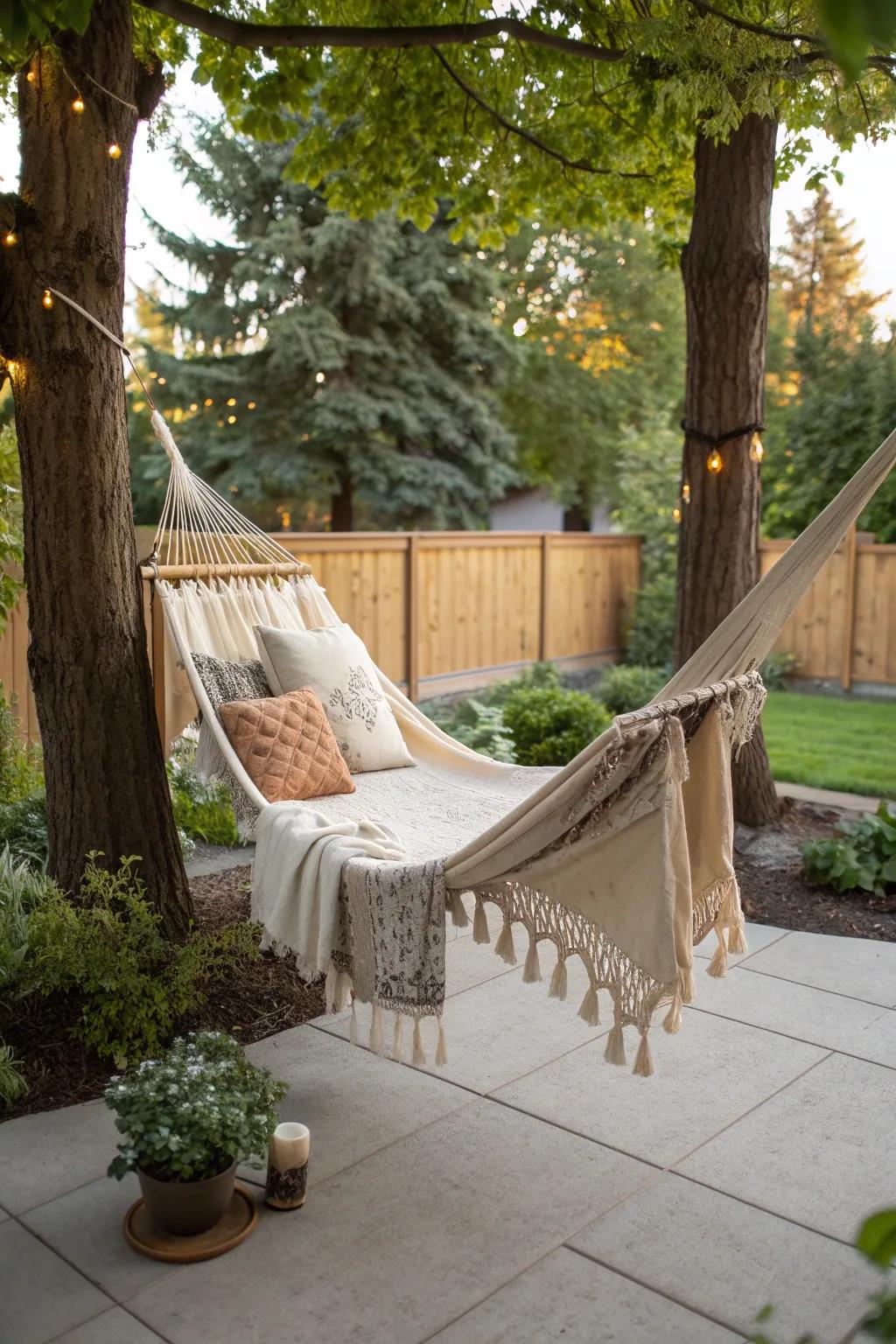 A cozy hammock area on the patio, perfect for relaxation and daydreaming.