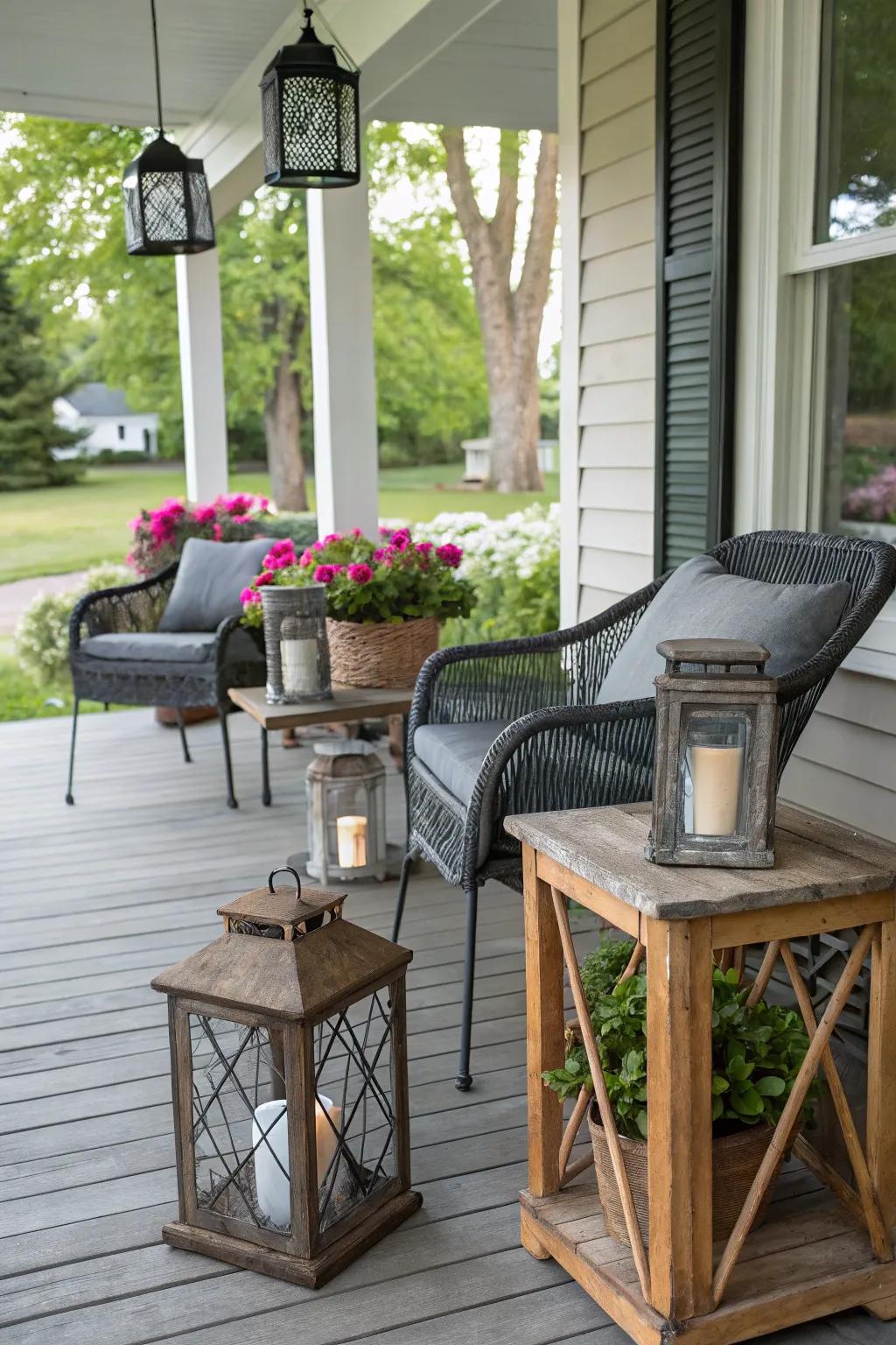 Blend modern and rustic for a timeless porch design.