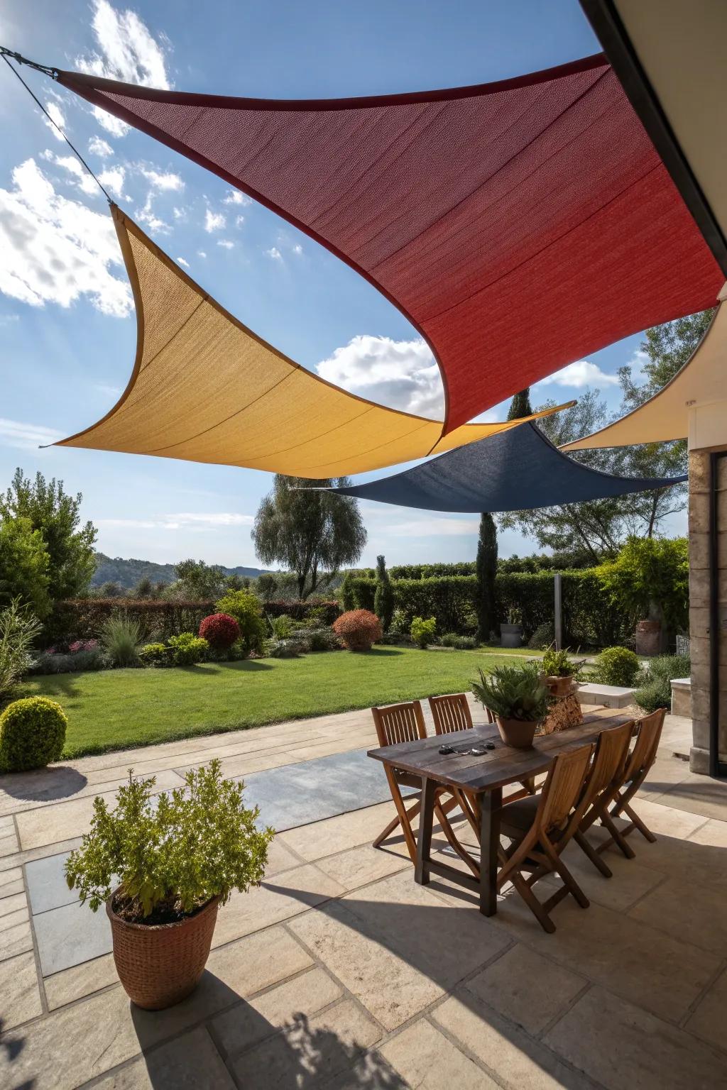 Shade sails offer dramatic and effective sun protection.