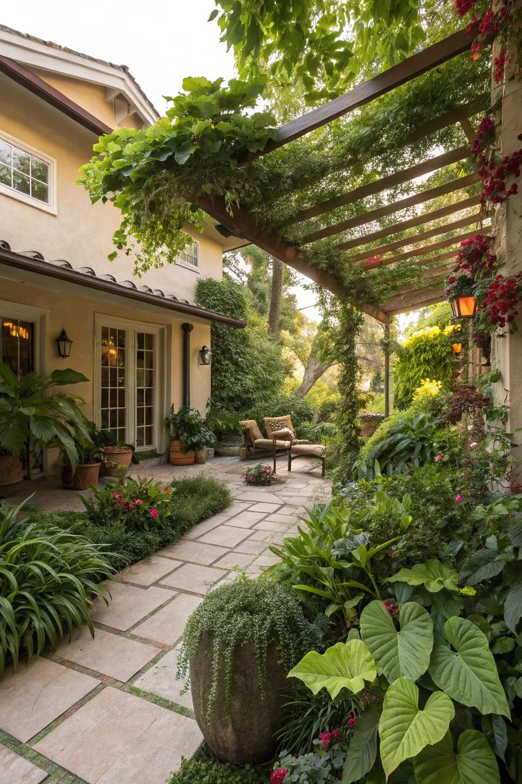 Cool your patio naturally with abundant greenery.