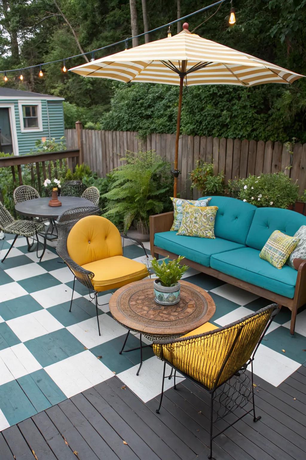 Checkerboard patterns bring a fun, retro vibe to your patio deck.