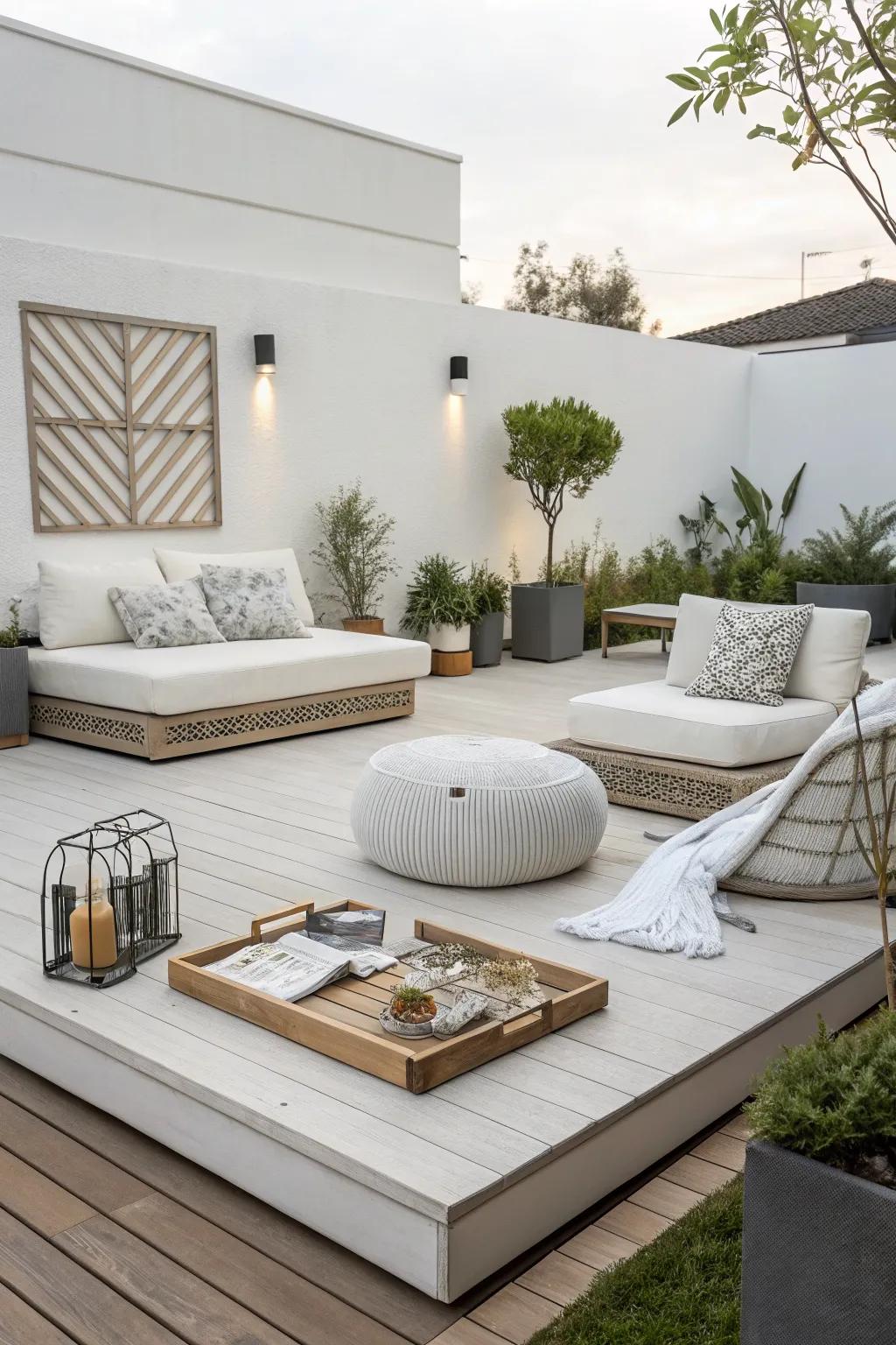 Floating deck furniture offers a modern and sleek look.