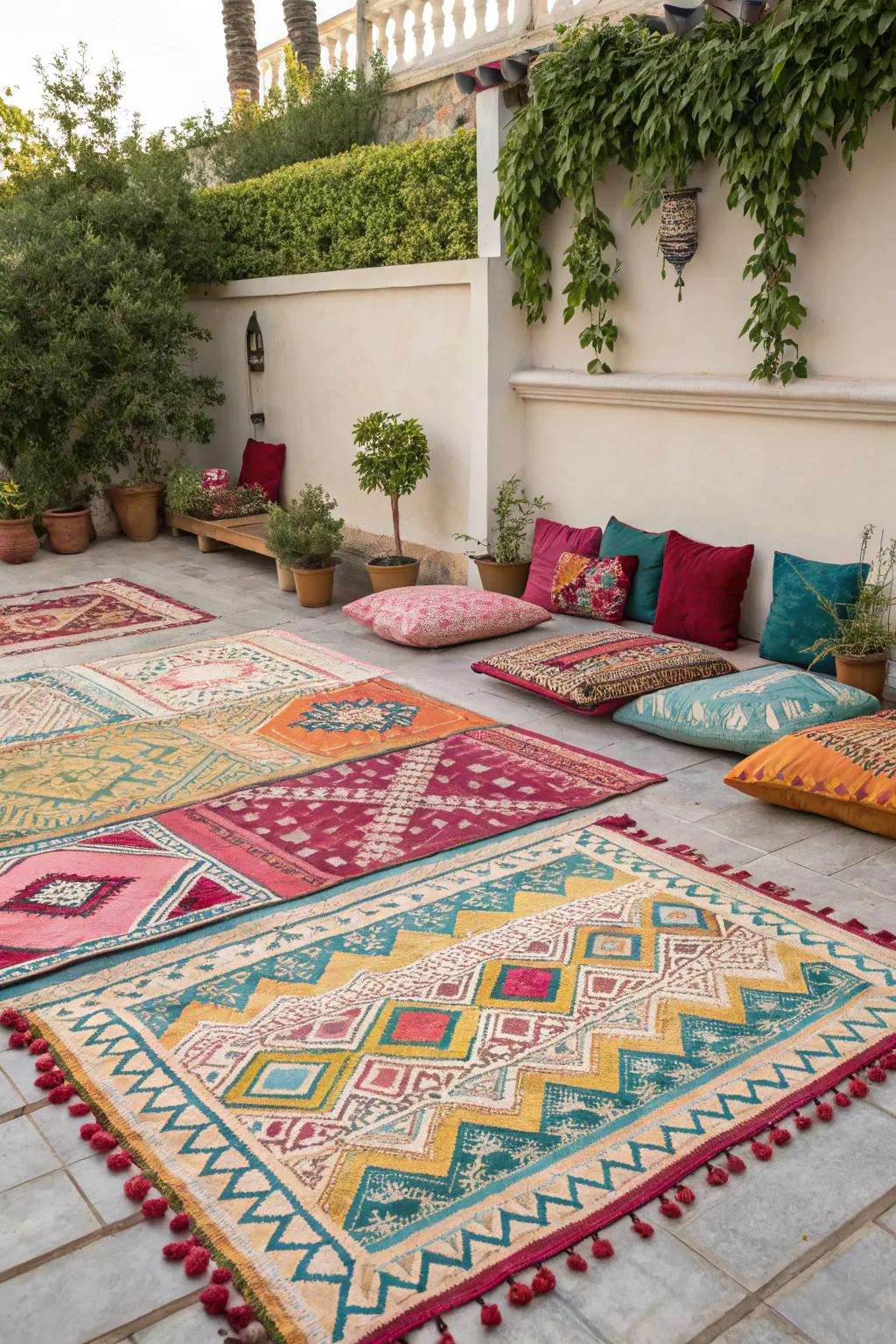 Patterned decor bringing life to the patio.