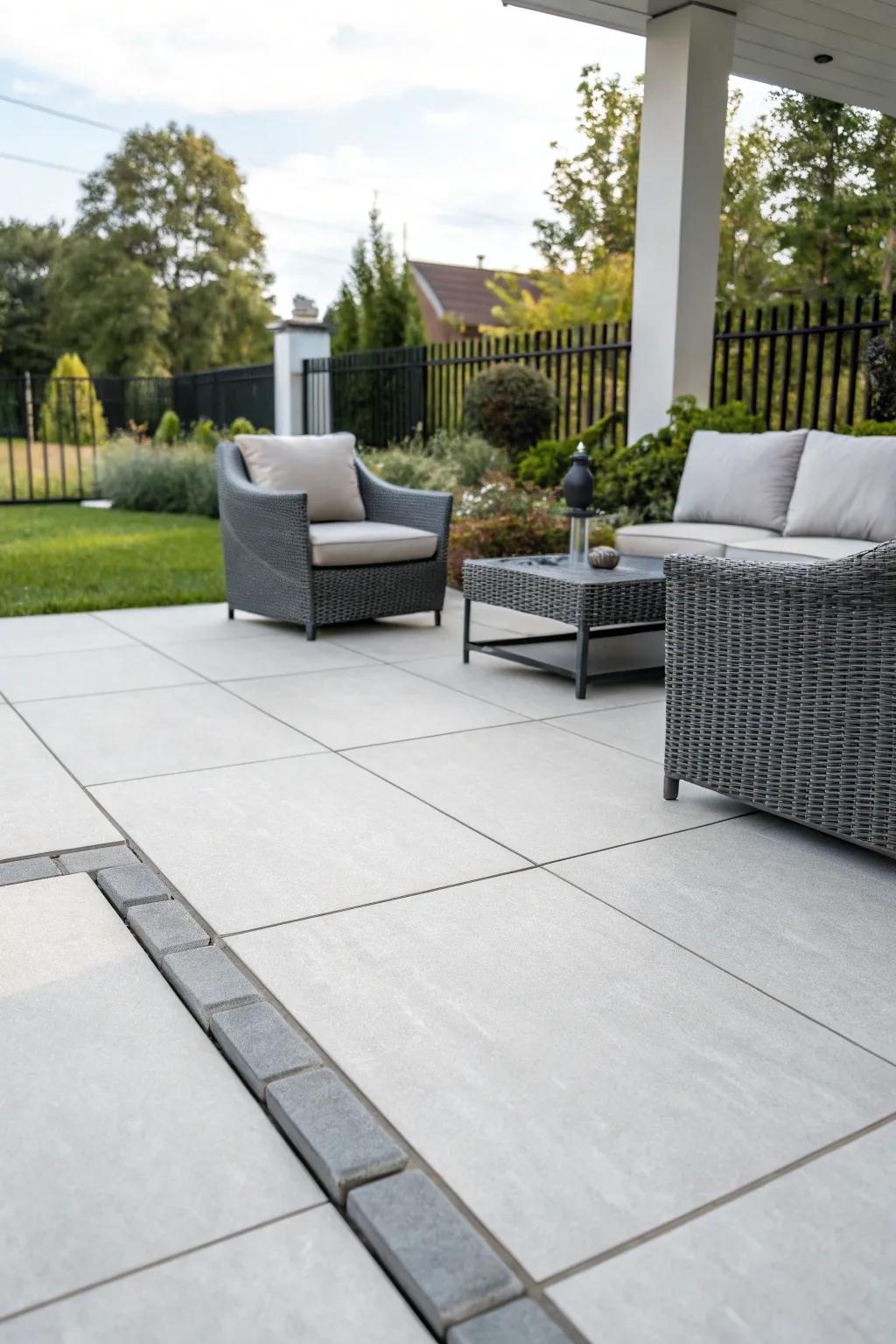 Porcelain pavers provide a chic, low-maintenance option.
