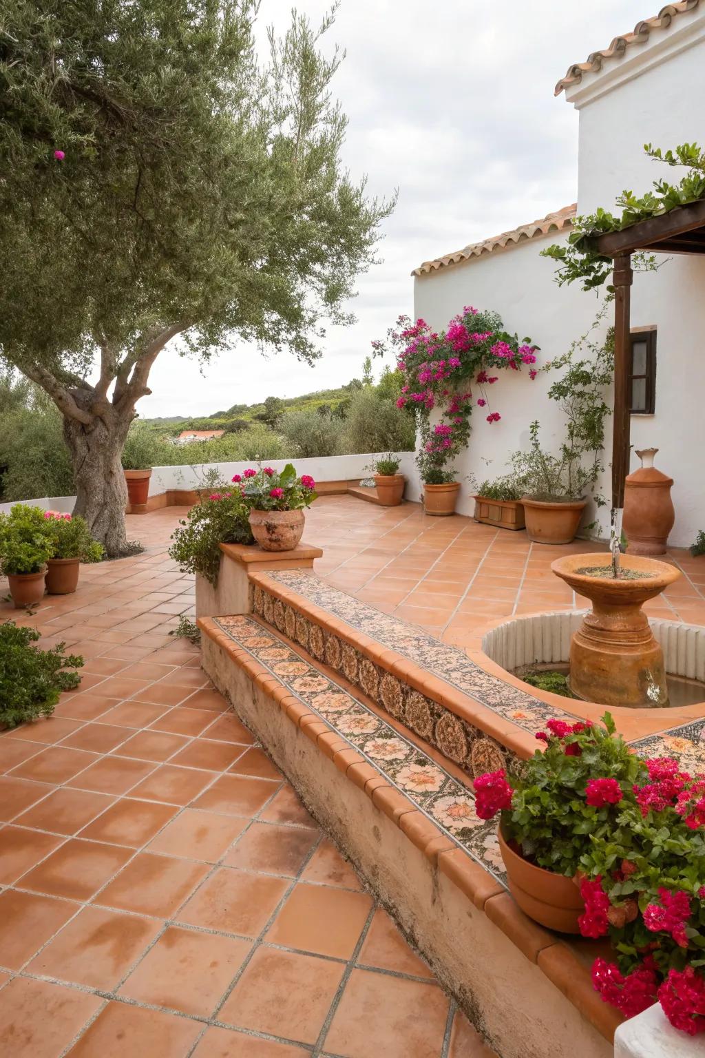 Infuse warmth with terracotta tile borders.