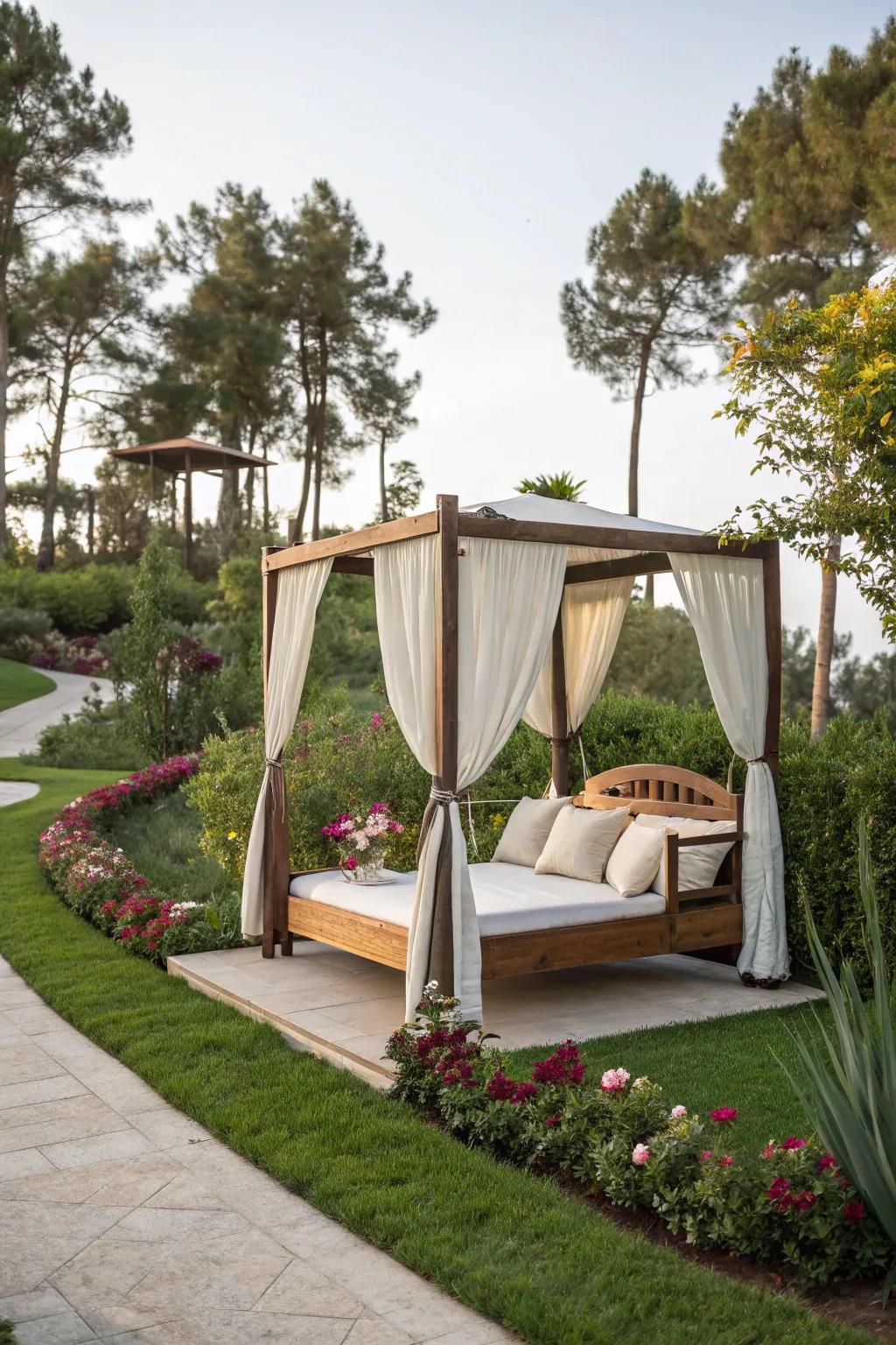 Daybeds with canopies offer luxurious comfort and shade.