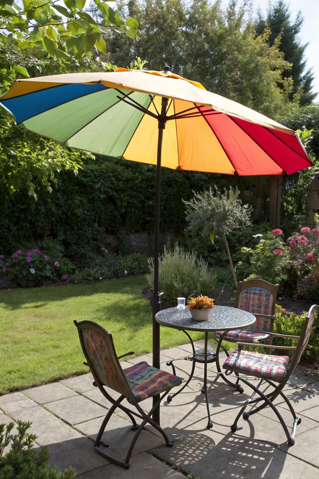 Patio umbrellas offer convenient and colorful shade solutions.