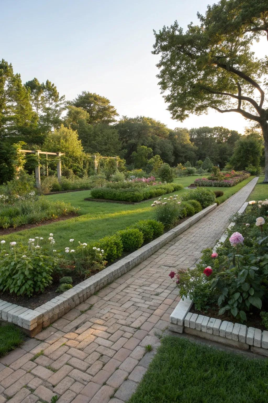 Sophisticated garden with double layer paver edging.